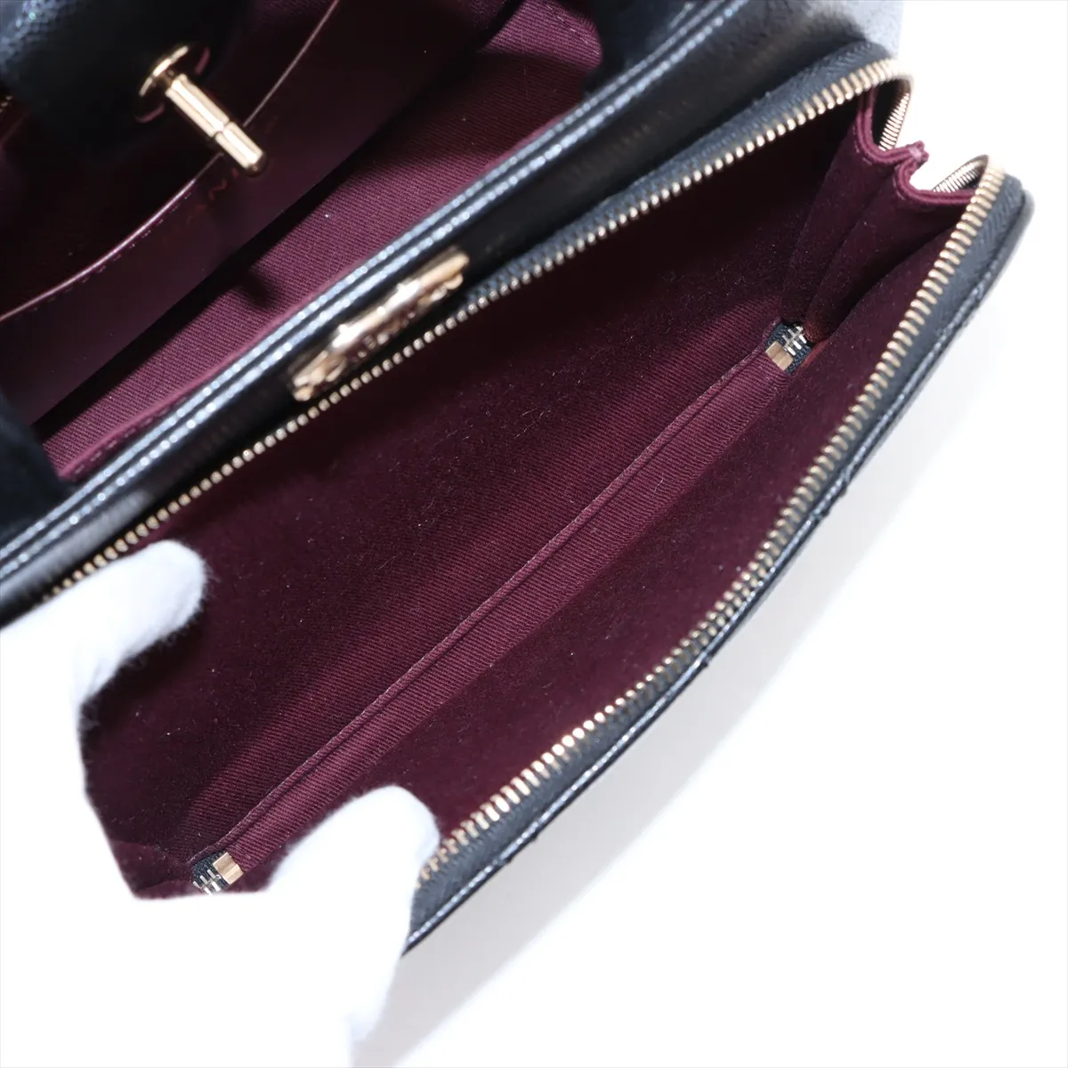Matelassé Caviar Skin 2-Way Shoulder Bag, Black with Gold Hardware, U4KKHEGL, Random Plate — view 12