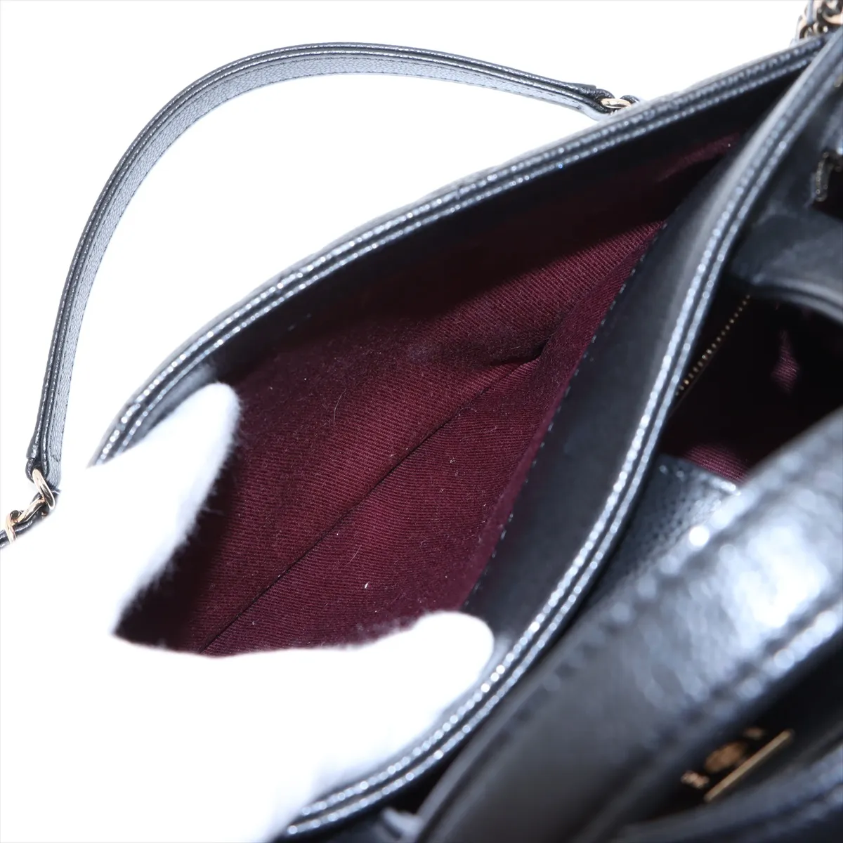 Matelassé Caviar Skin 2-Way Shoulder Bag, Black with Gold Hardware, U4KKHEGL, Random Plate — view 13