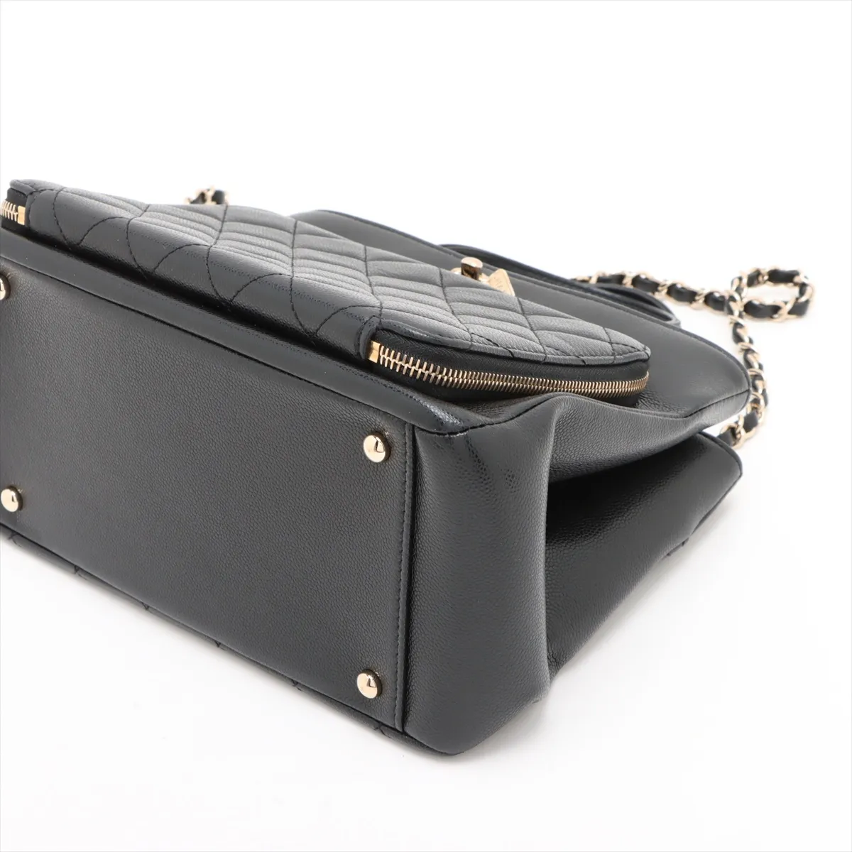 Matelassé Caviar Skin 2-Way Shoulder Bag, Black with Gold Hardware, U4KKHEGL, Random Plate — view 3