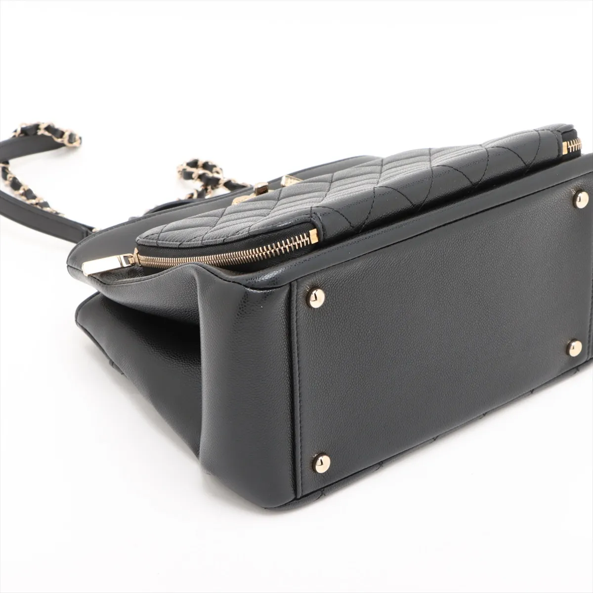 Matelassé Caviar Skin 2-Way Shoulder Bag, Black with Gold Hardware, U4KKHEGL, Random Plate — view 4