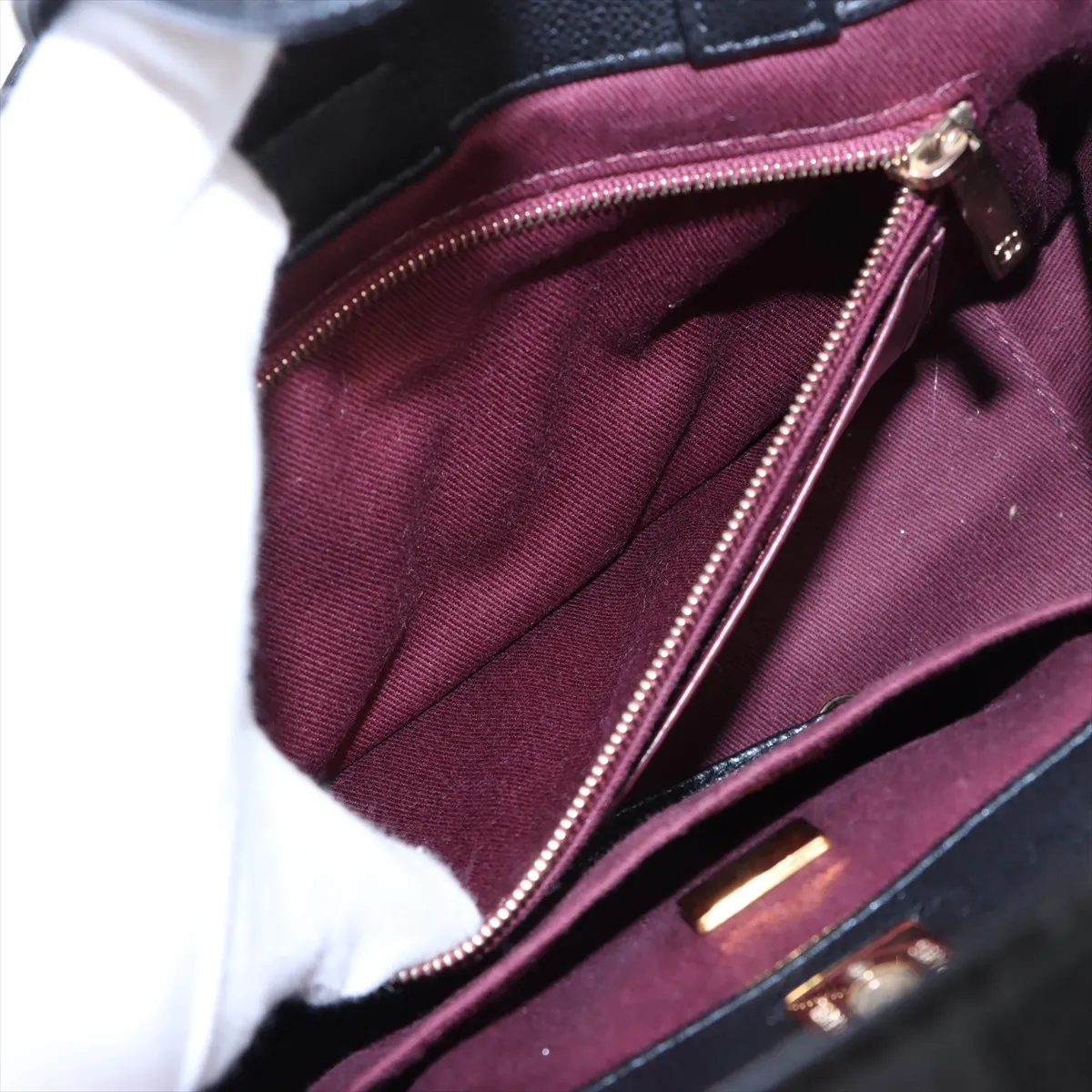 Matelassé Caviar Skin 2-Way Shoulder Bag, Black with Gold Hardware, U4KKHEGL, Random Plate — view 10