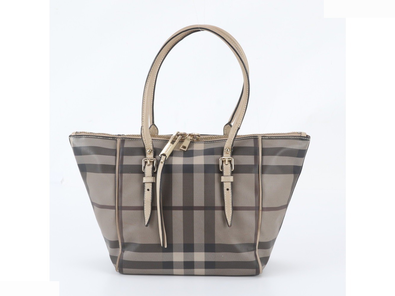 Checked leather tote bag