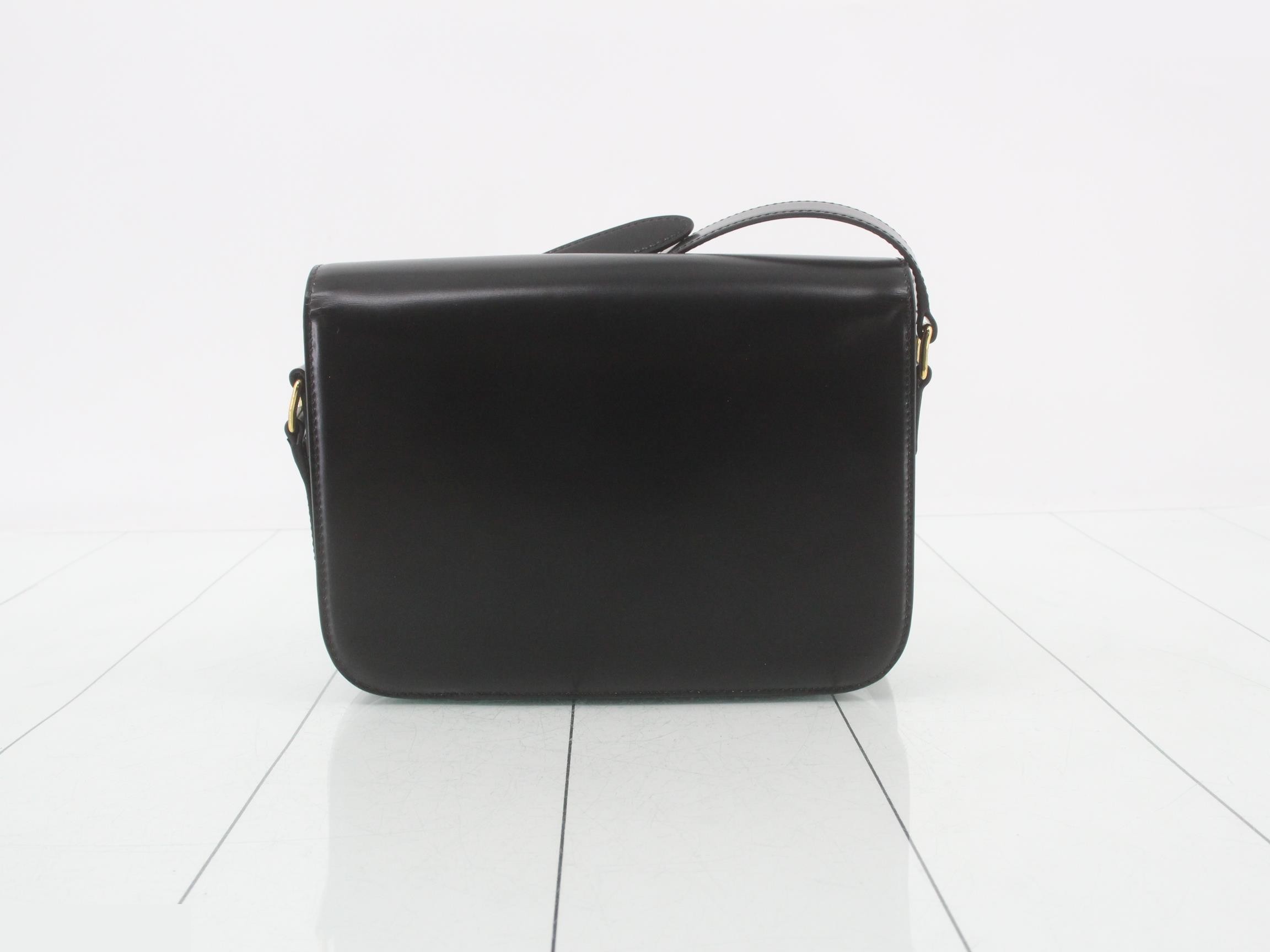 Triomphe Leather Shoulder Bag, Black — view 2
