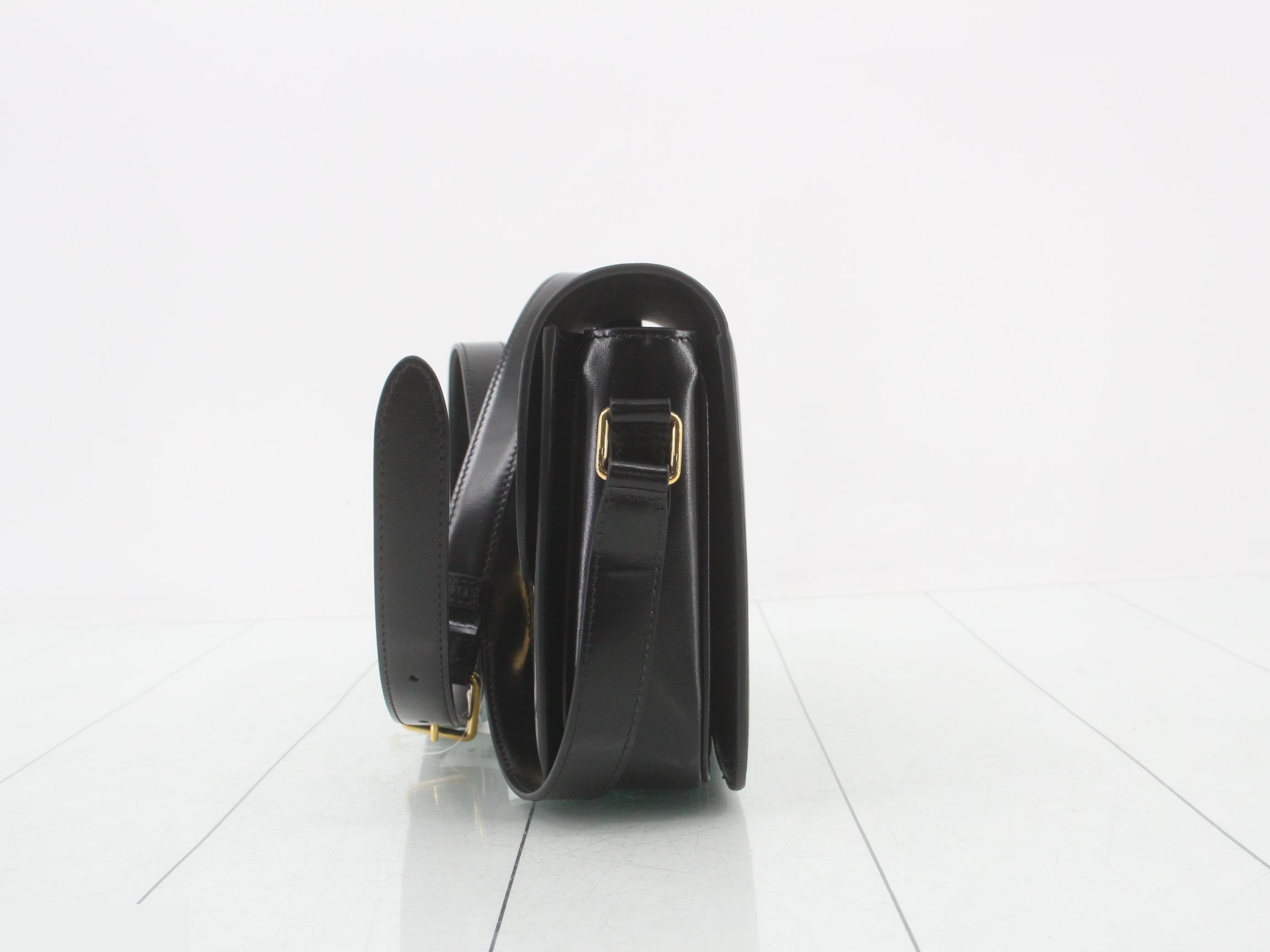 Triomphe Leather Shoulder Bag, Black — view 3