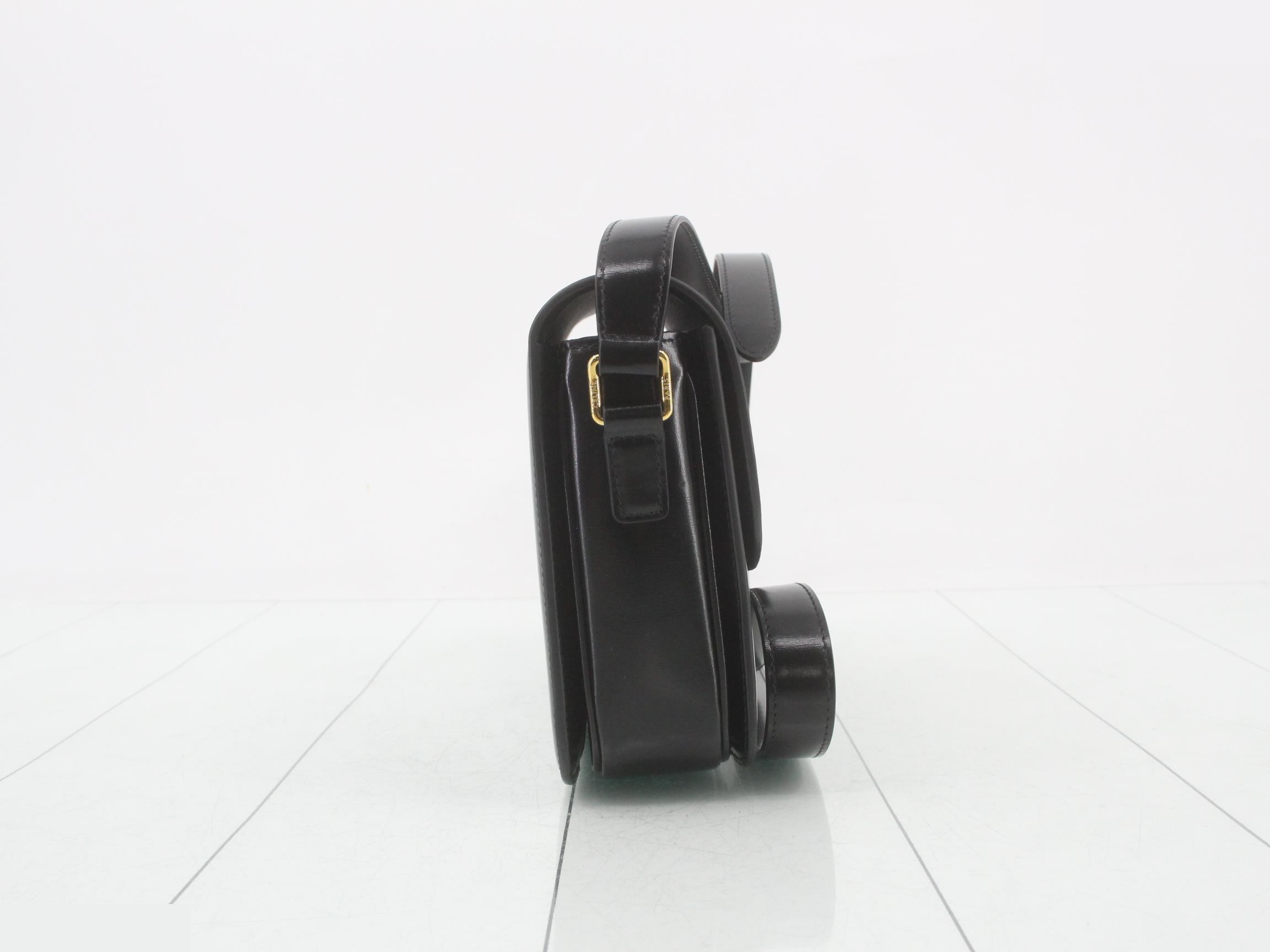 Triomphe Leather Shoulder Bag, Black — view 4