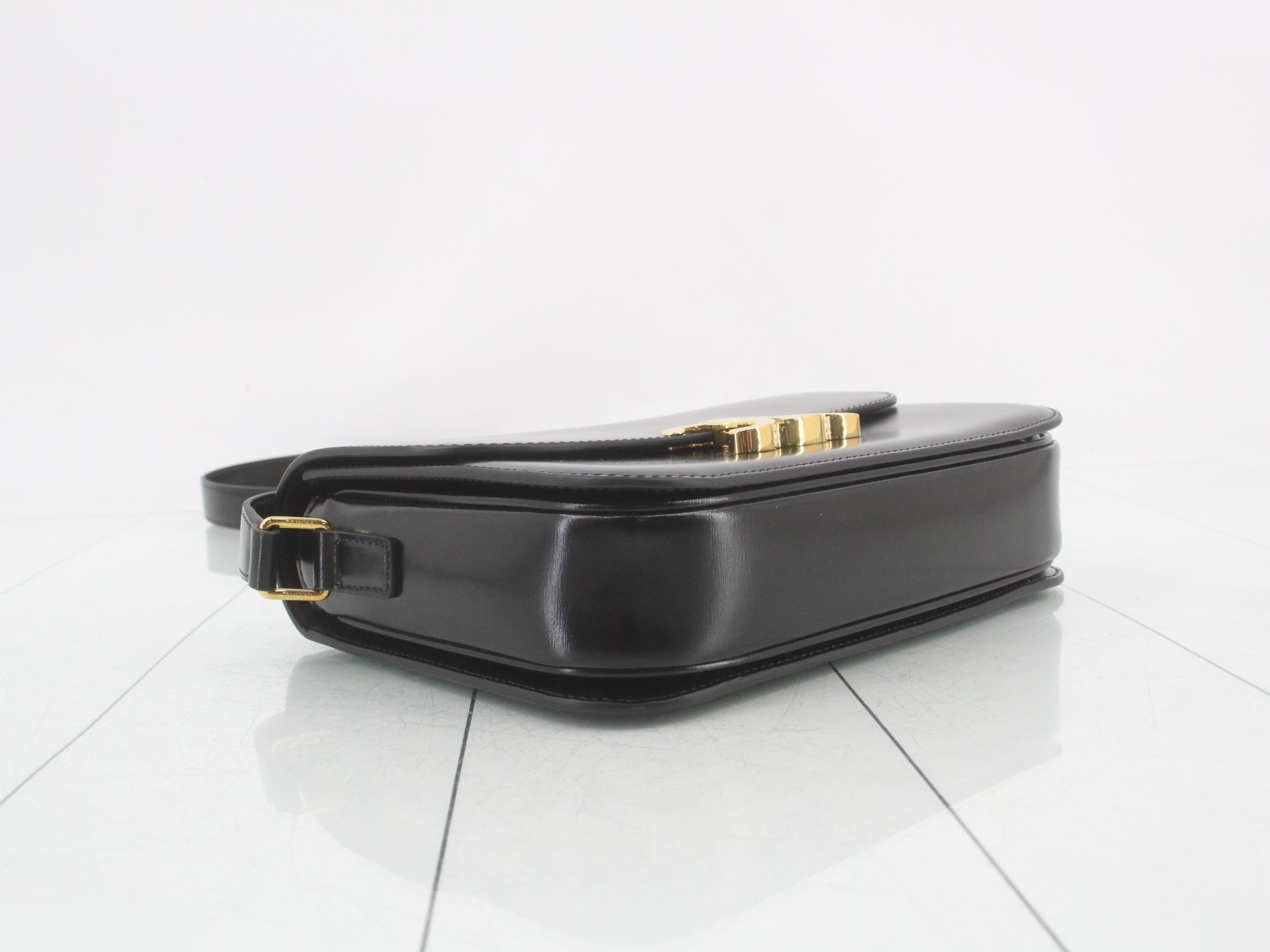 Triomphe Leather Shoulder Bag, Black — view 5
