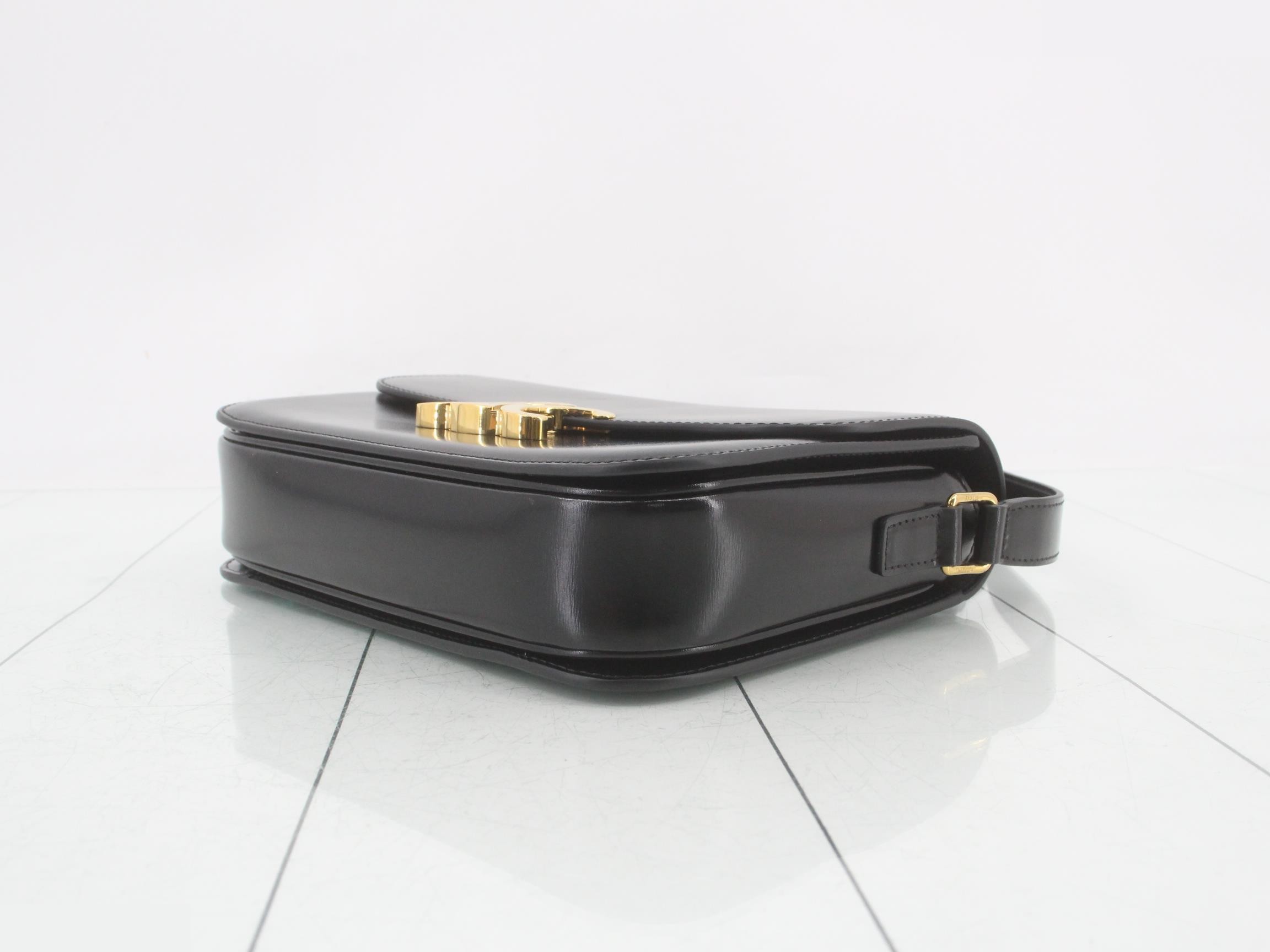 Triomphe Leather Shoulder Bag, Black — view 6