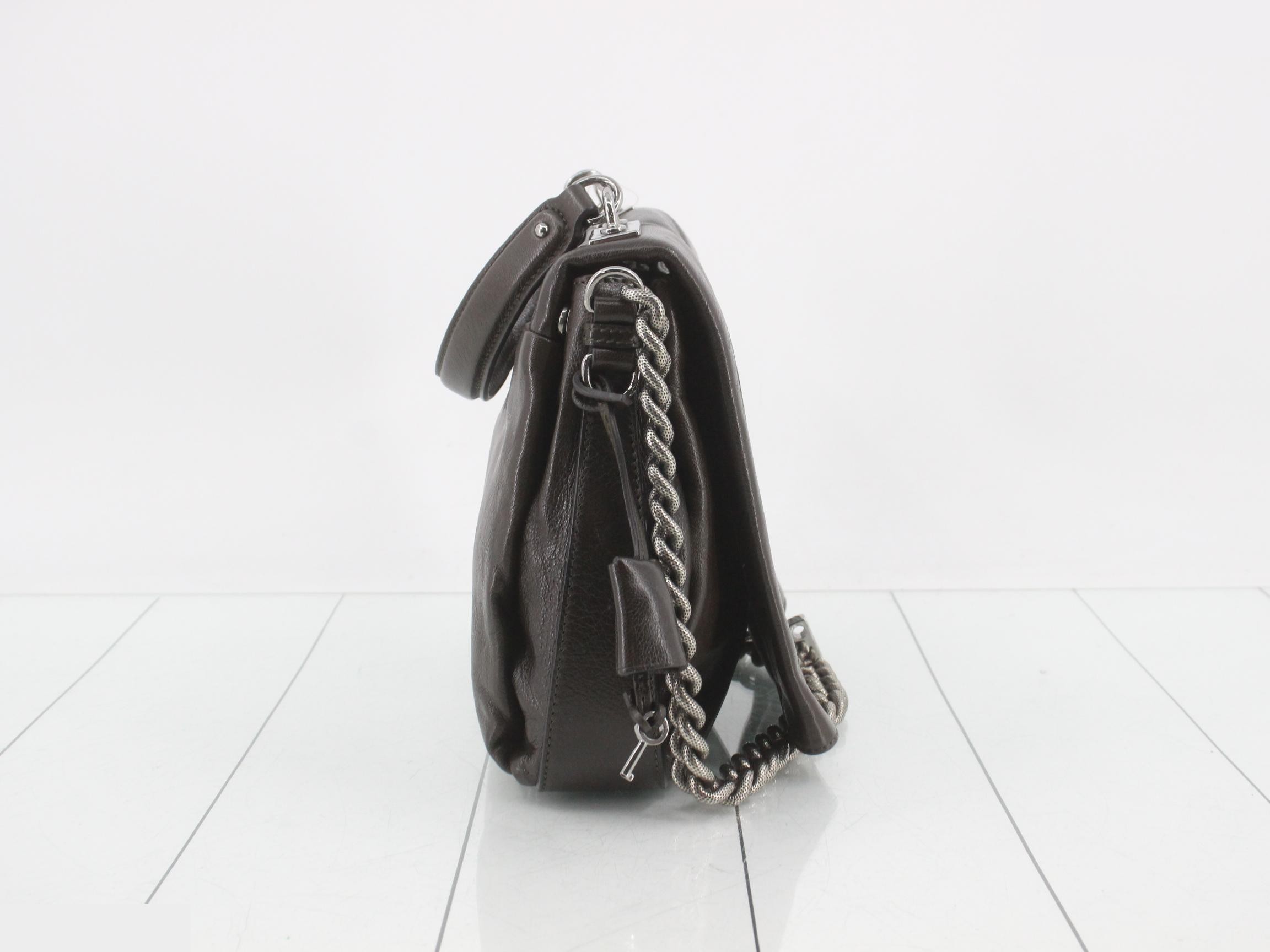 Leather 2-Way Handbag with Chain Shoulder Strap — view 4