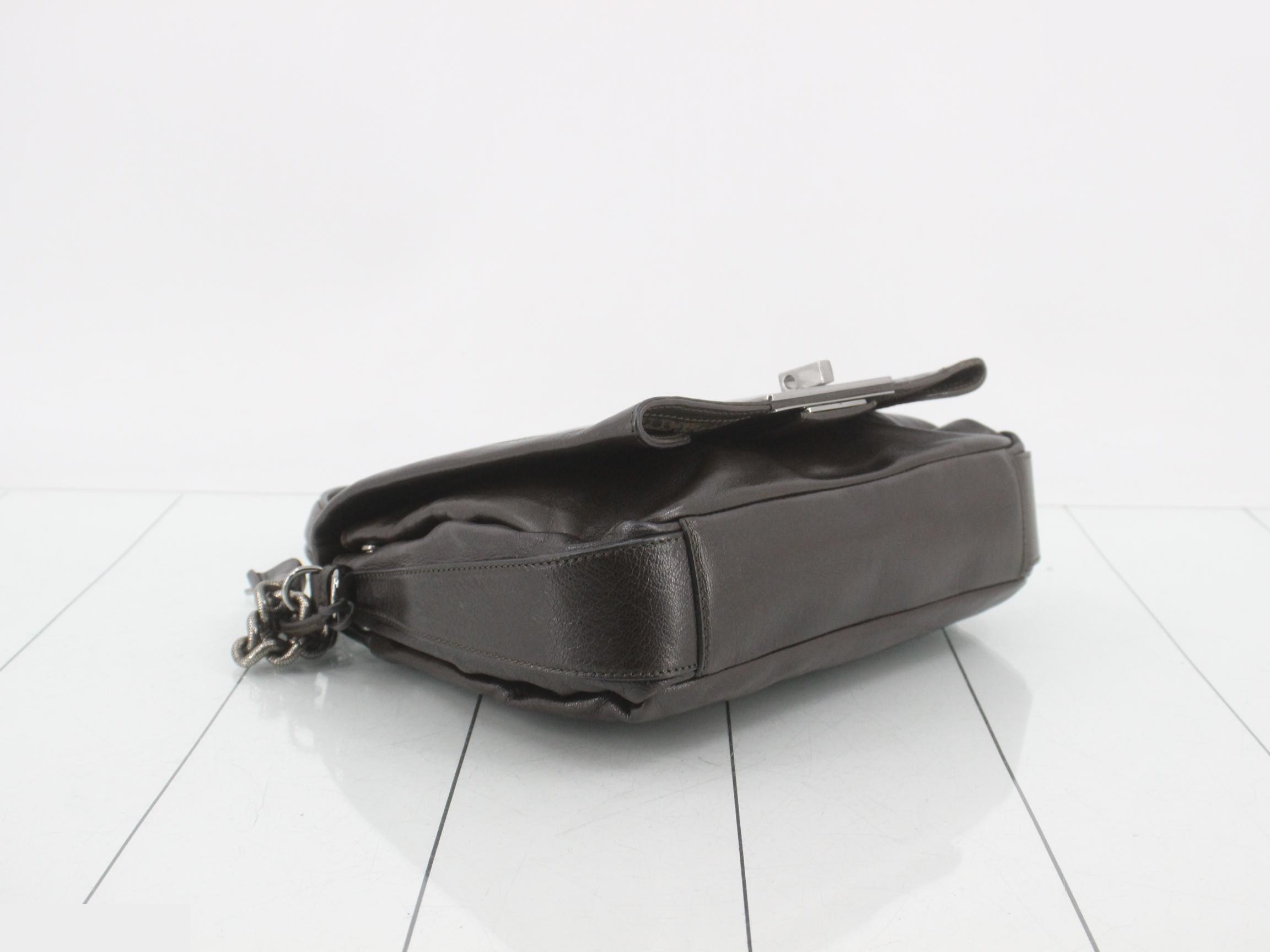 Leather 2-Way Handbag with Chain Shoulder Strap — view 5