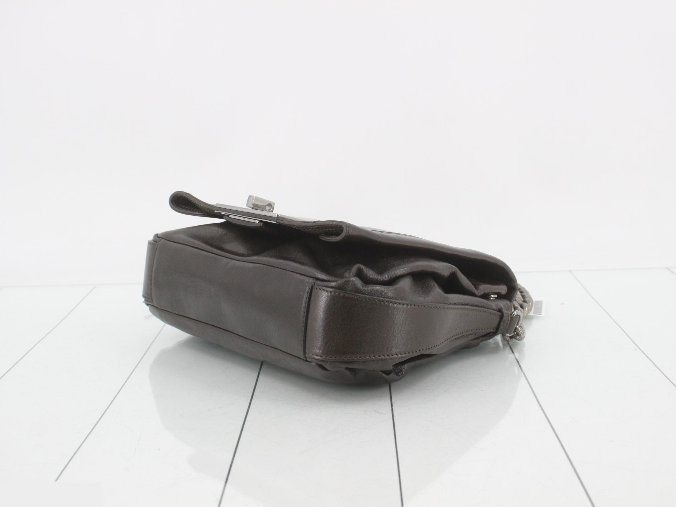 Leather 2-Way Handbag with Chain Shoulder Strap — view 6