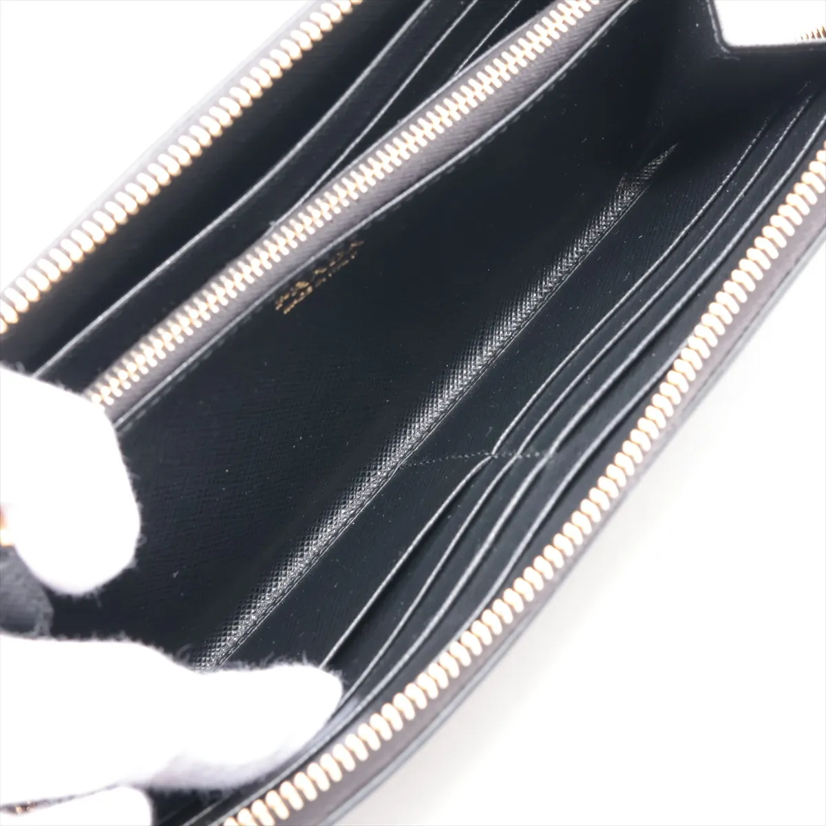 Saffiano 1ML506 Leather Round Zip Wallet, Black — view 6