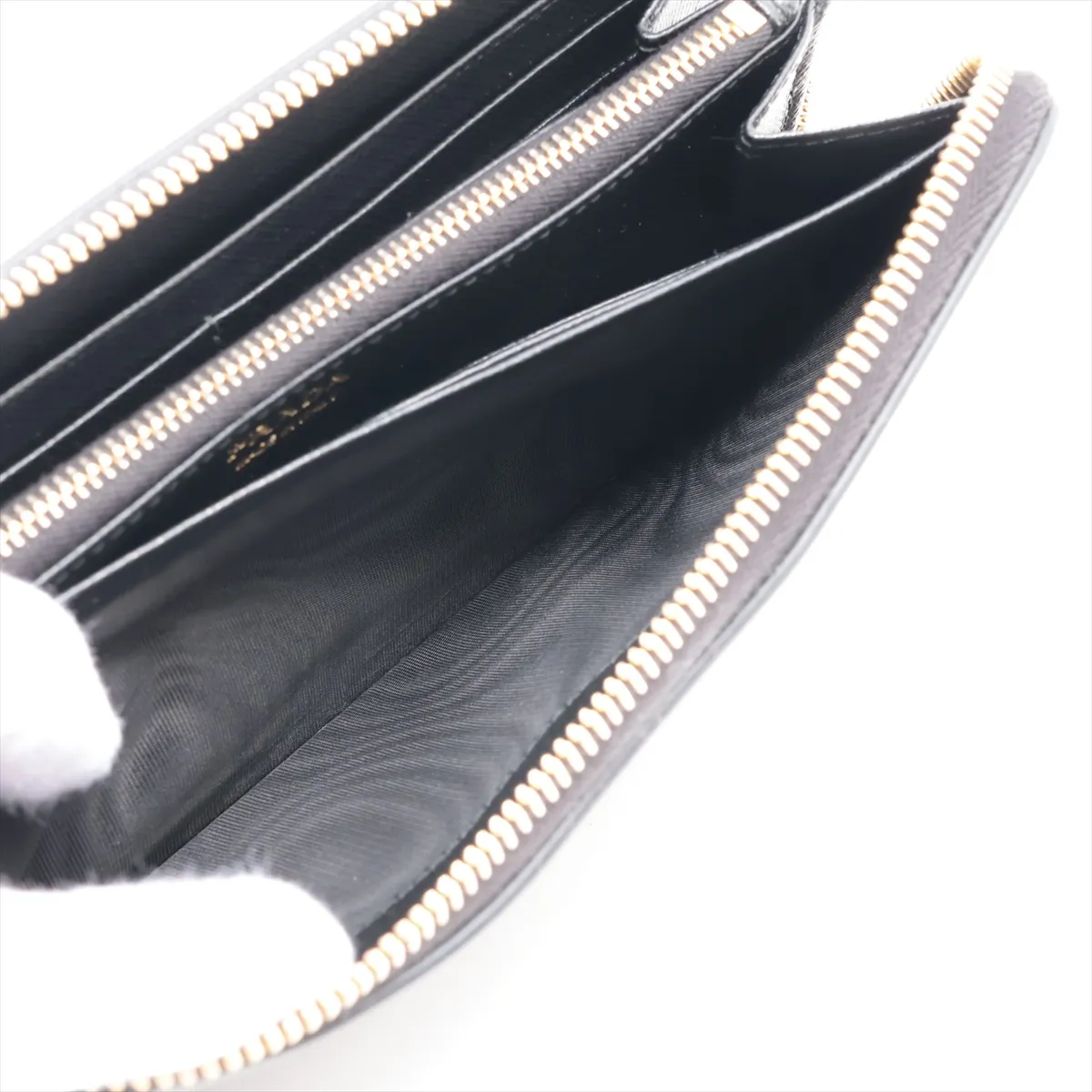 Saffiano 1ML506 Leather Round Zip Wallet, Black — view 7