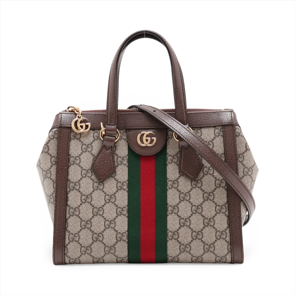 GG Supreme Ophidia PVC x Leather 2-Way Handbag, Beige x Brown, 547551