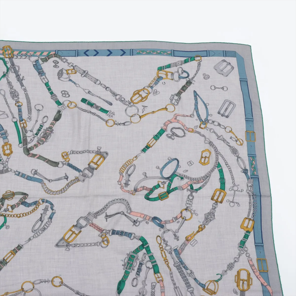Carre Geant LES CHEVAUX DE CHAINES scarf, cashmere x silk, gray. Shows signs of wear, — view 3