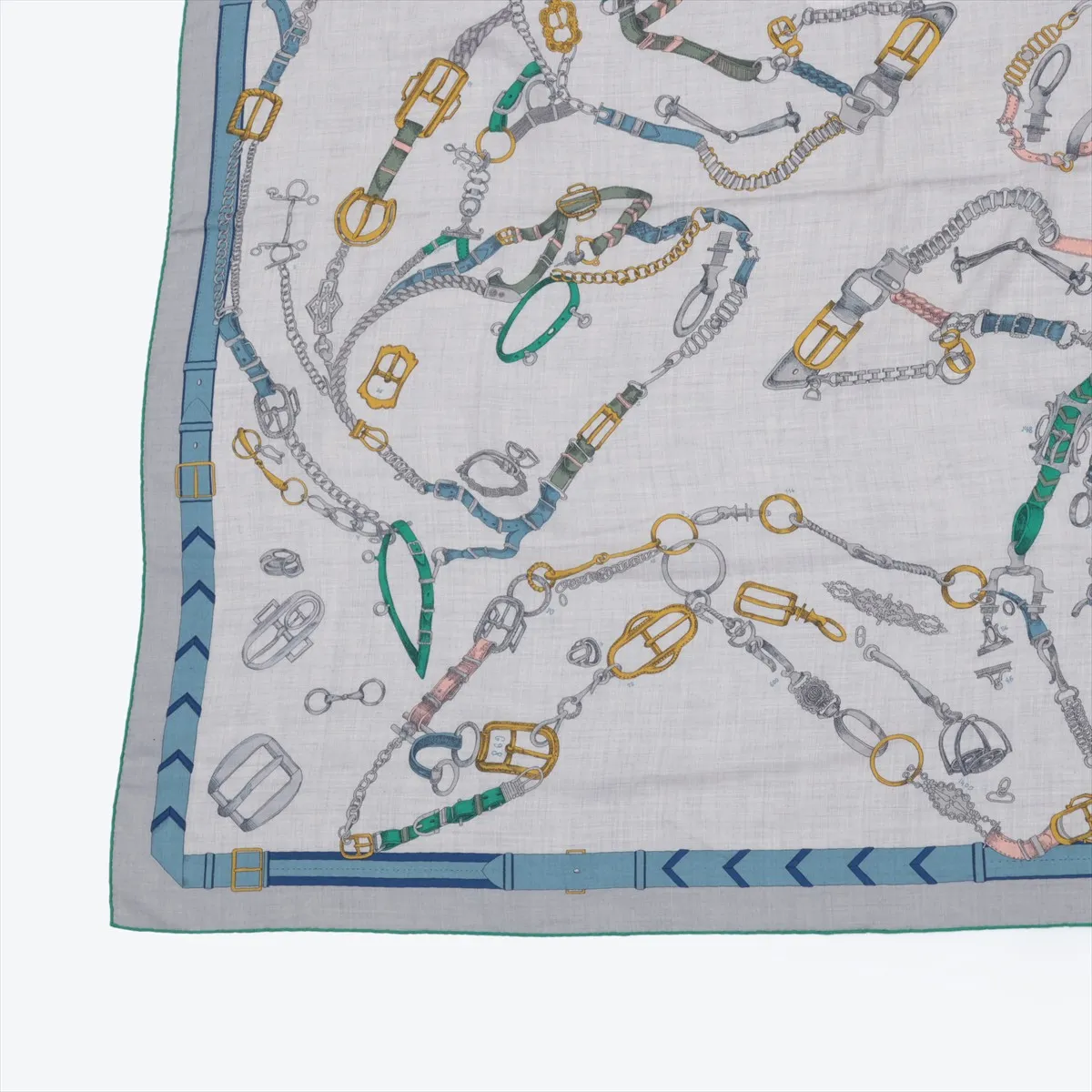 Carre Geant LES CHEVAUX DE CHAINES scarf, cashmere x silk, gray. Shows signs of wear, — view 5