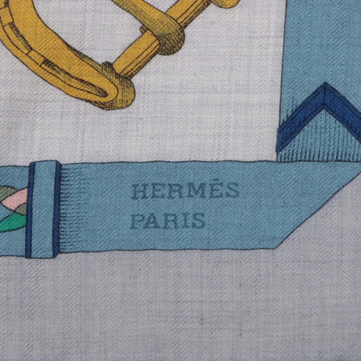 Carre Geant LES CHEVAUX DE CHAINES scarf, cashmere x silk, gray. Shows signs of wear, — view 6