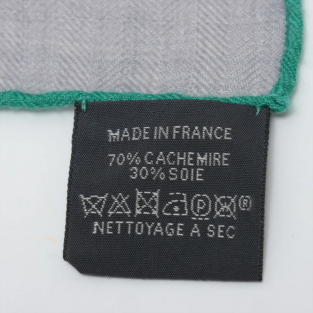 Carre Geant LES CHEVAUX DE CHAINES scarf, cashmere x silk, gray. Shows signs of wear, — view 7