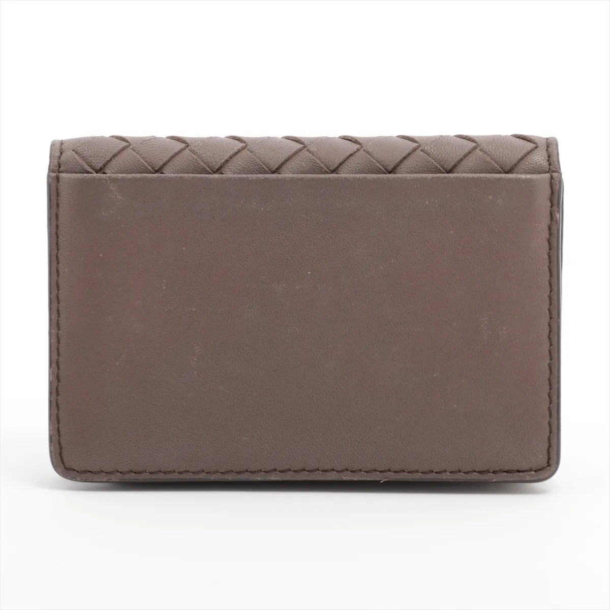 Intrecciato Leather Card Case, Brown — view 2