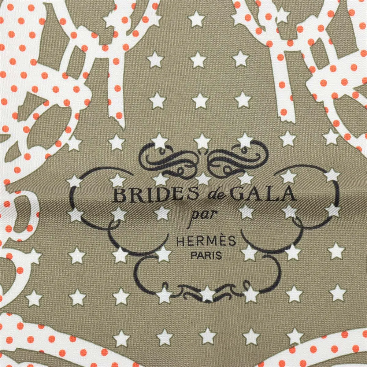 Carre 55 Brides de Gala Bandana Scarf, Silk, Khaki, with slight thread pulls and paper tag. — view 6