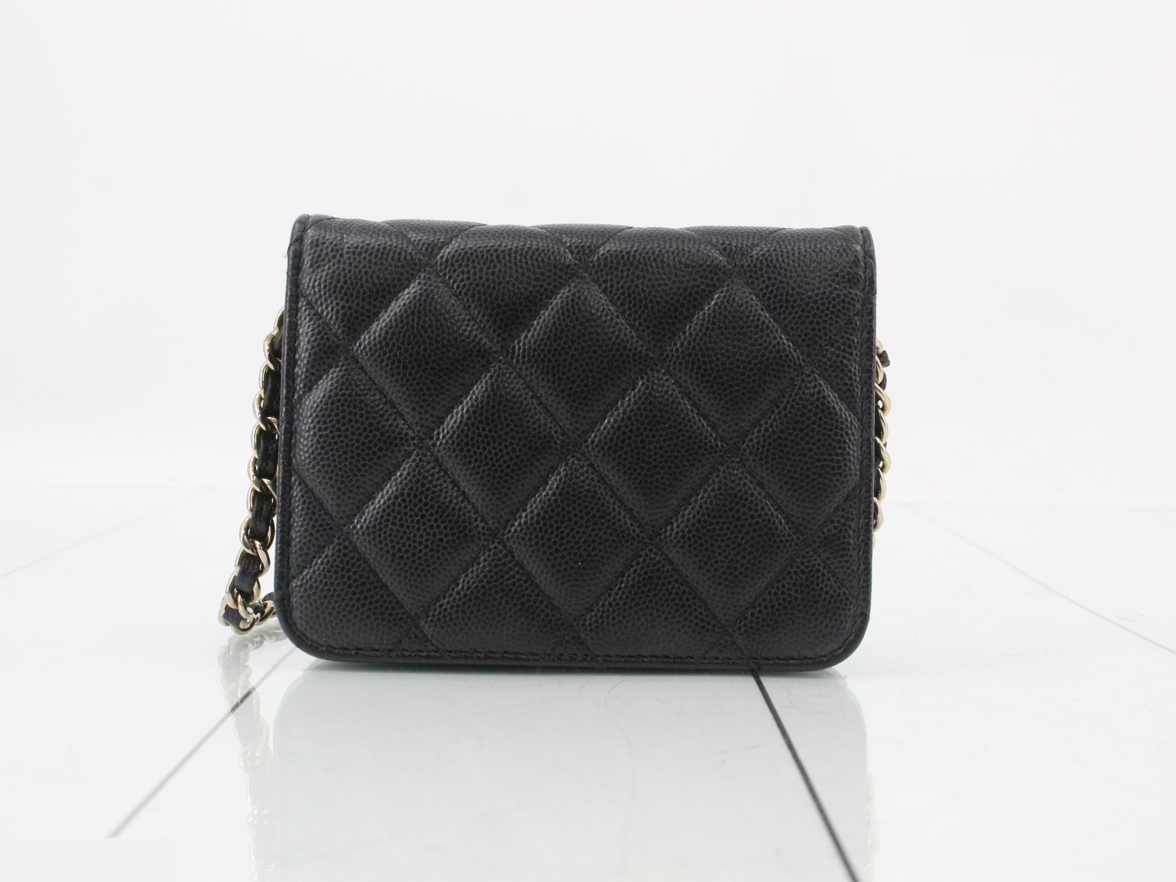 Caviar leather chain shoulder bag, black — view 2