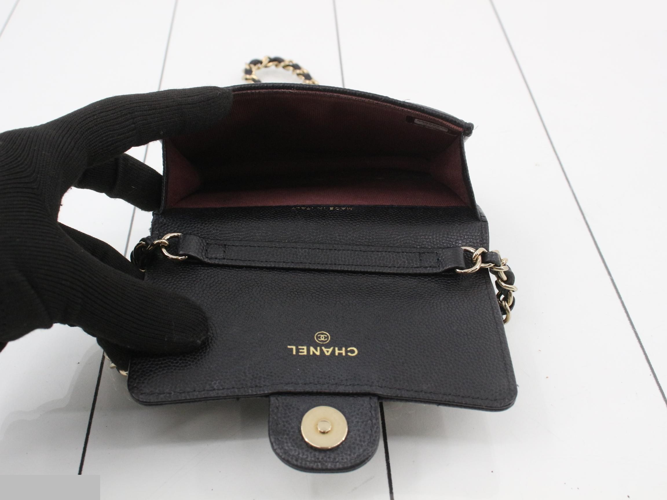 Caviar leather chain shoulder bag, black — view 4