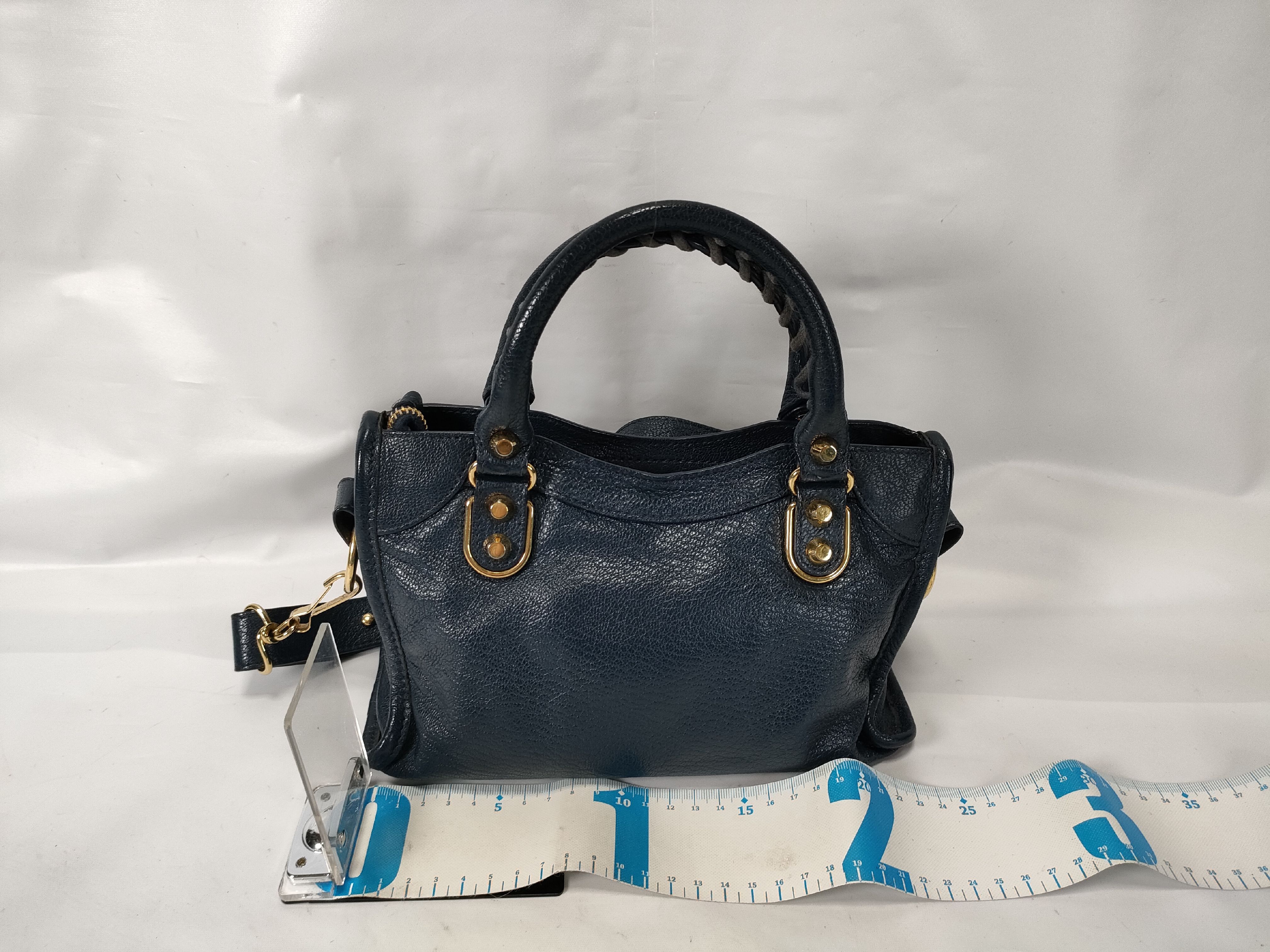 Classic Metal Edge City Leather 2-Way Handbag, Navy, 390160 (Handbag) — view 2