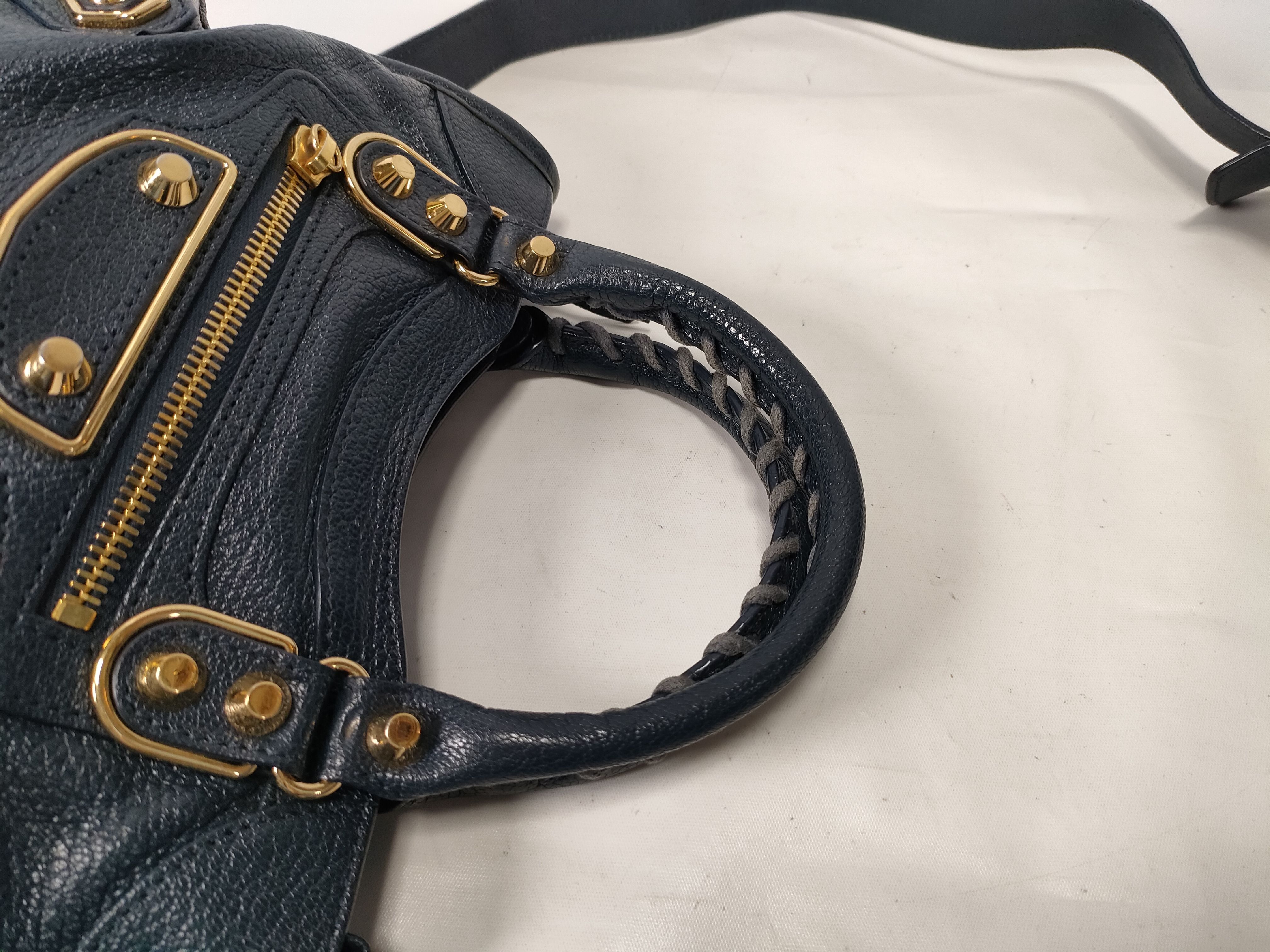 Classic Metal Edge City Leather 2-Way Handbag, Navy, 390160 (Handbag) — view 3