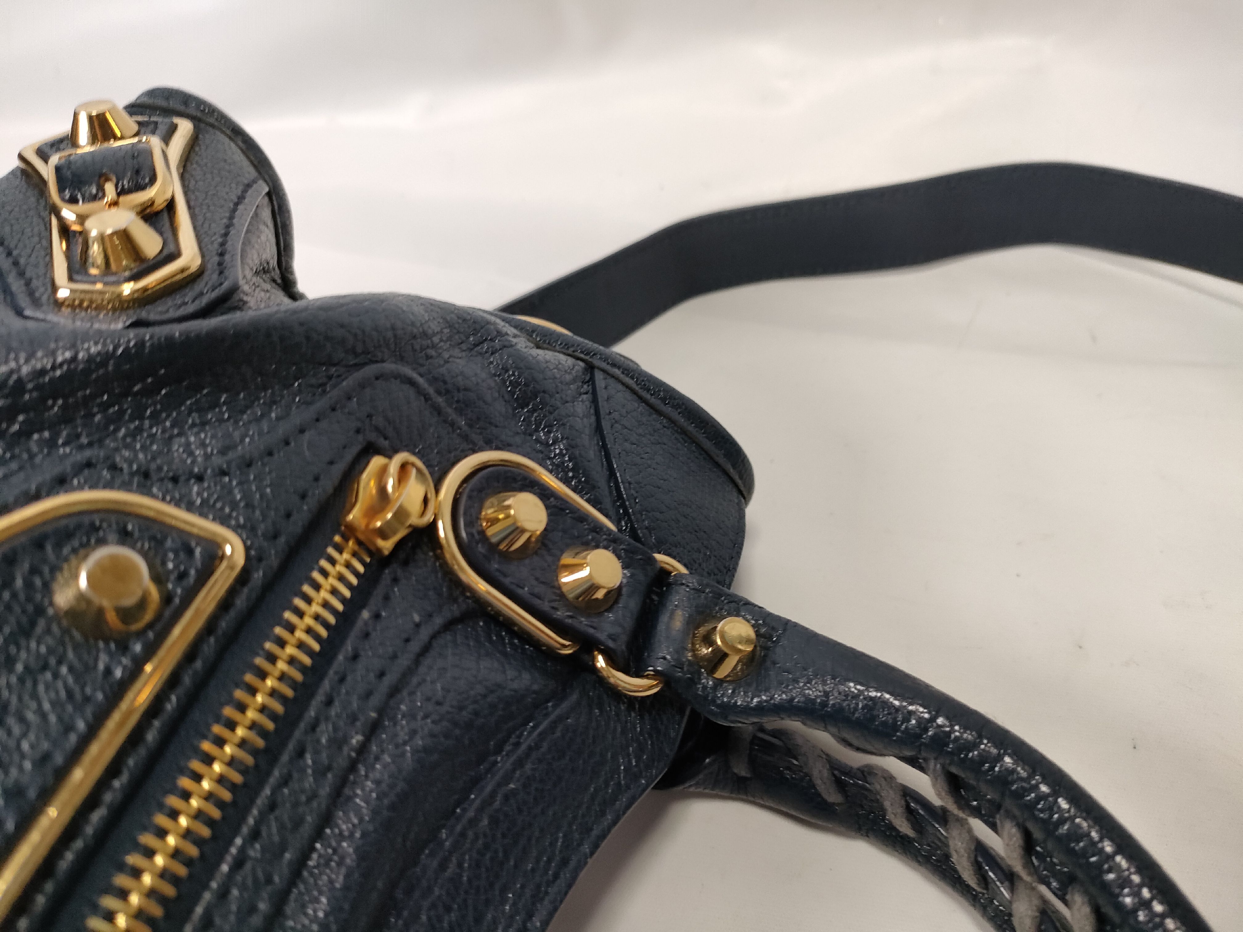 Classic Metal Edge City Leather 2-Way Handbag, Navy, 390160 (Handbag) — view 5