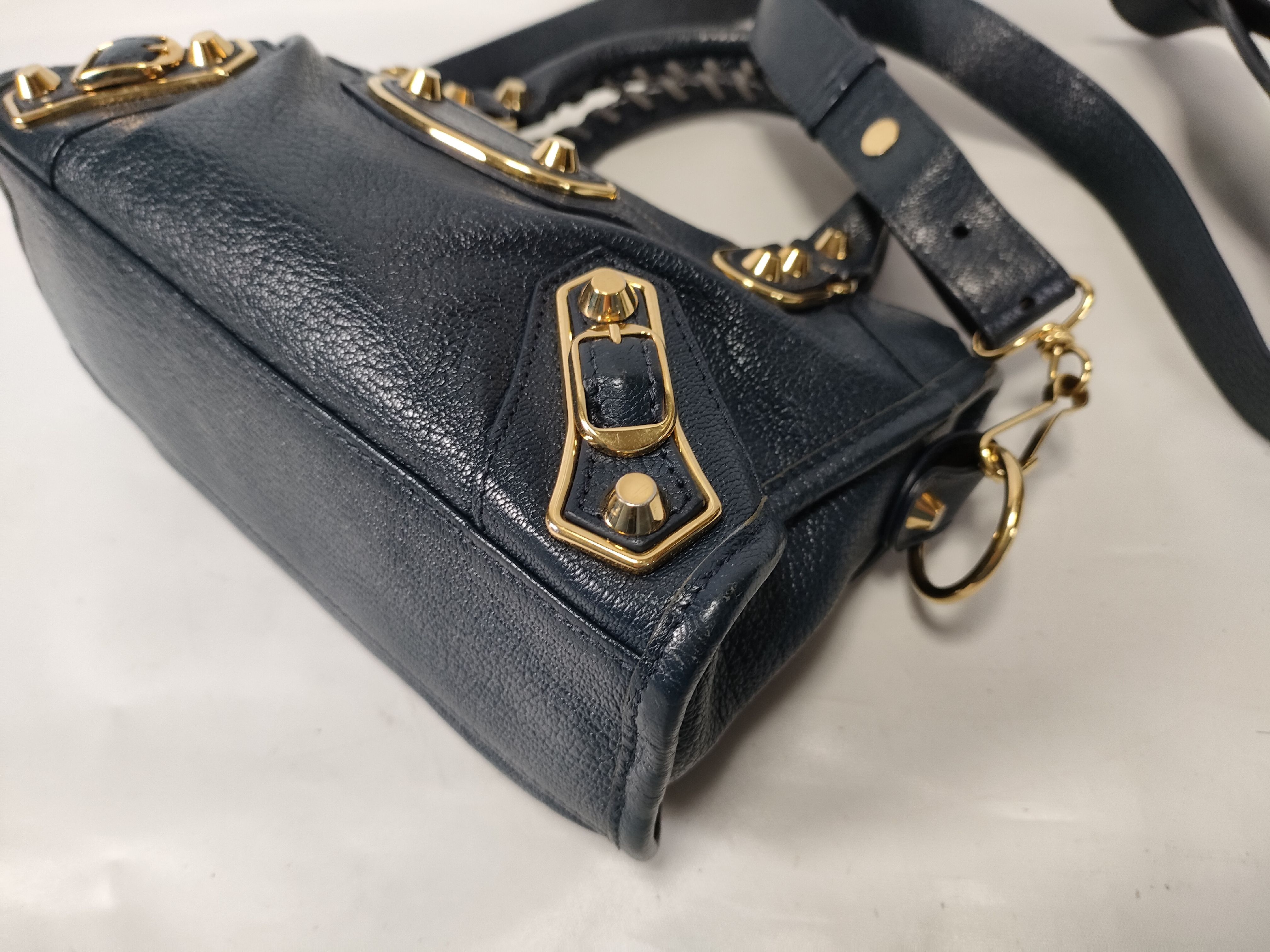Classic Metal Edge City Leather 2-Way Handbag, Navy, 390160 (Handbag) — view 7