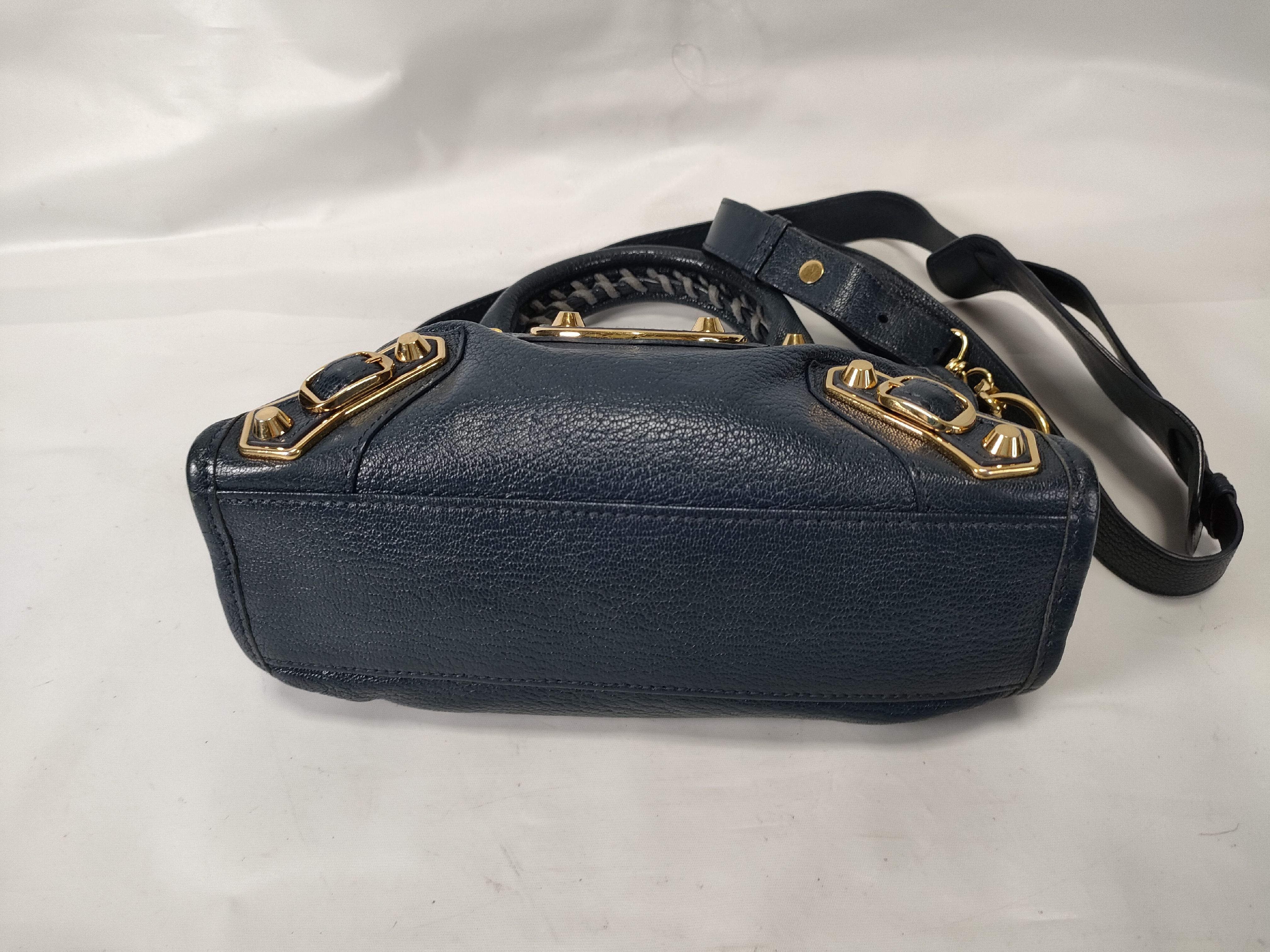 Classic Metal Edge City Leather 2-Way Handbag, Navy, 390160 (Handbag) — view 8