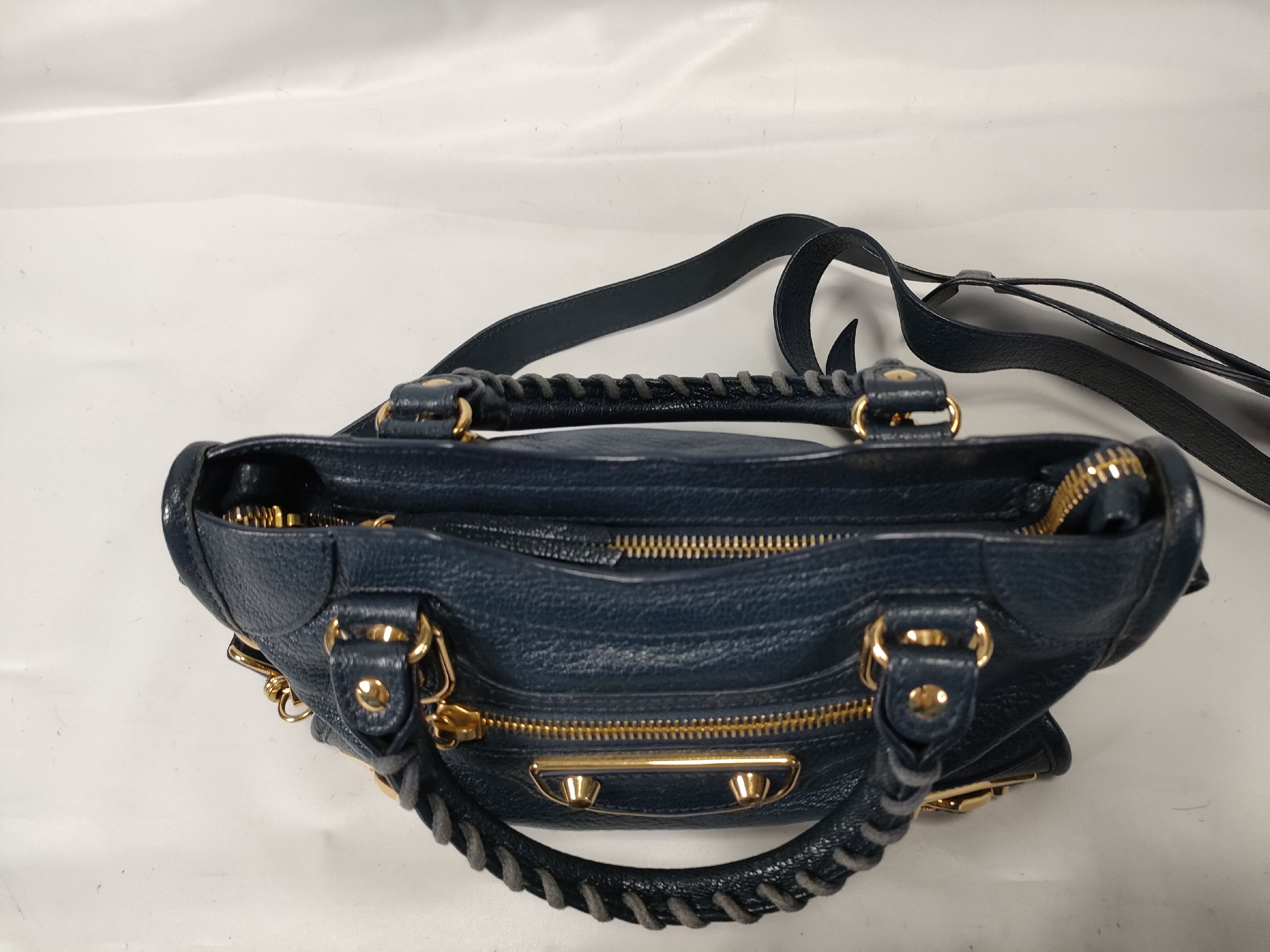 Classic Metal Edge City Leather 2-Way Handbag, Navy, 390160 (Handbag) — view 9