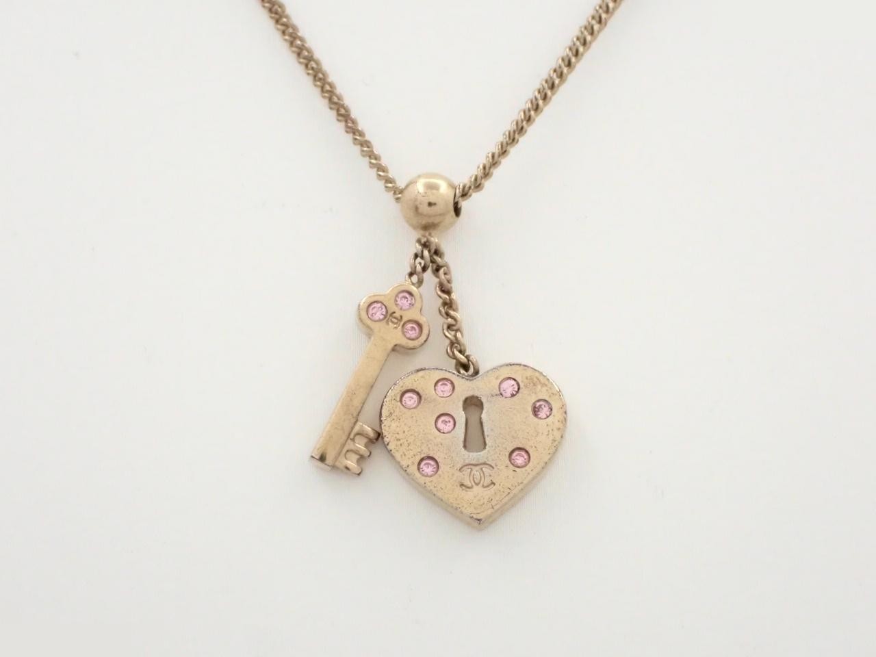 Necklace, heart lock key, Coco Mark, gold, chain approximately 42cm