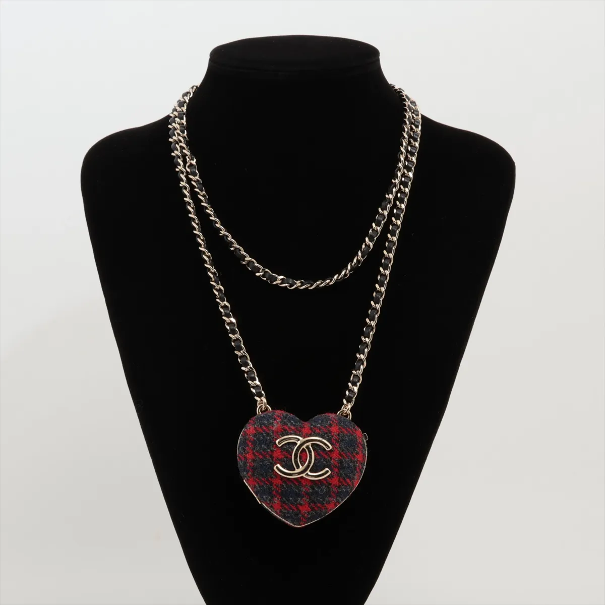 Coco Mark Heart B22K Necklace Tweed Red — view 5