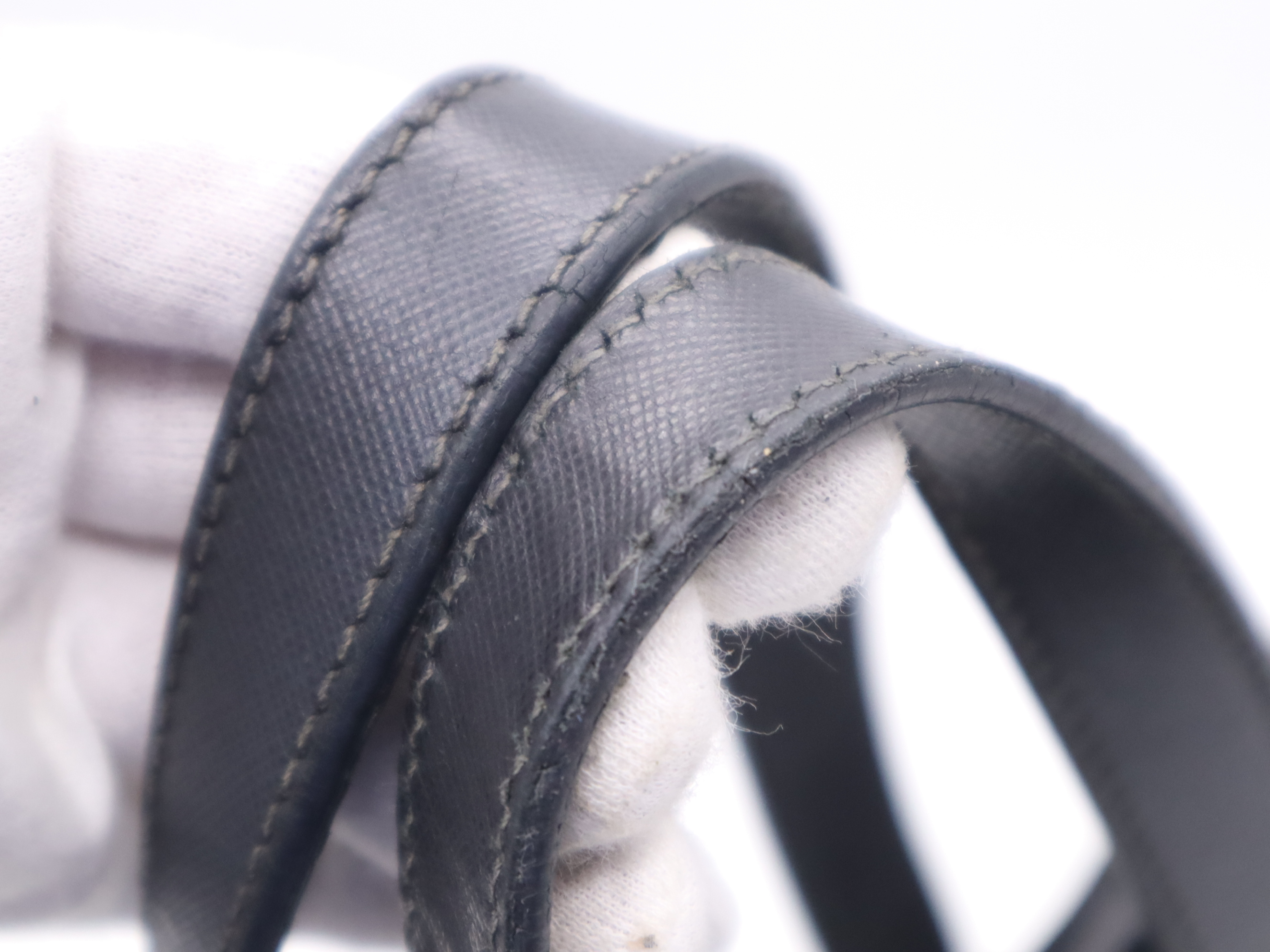 VA0860 Nylon x Leather Triangle Logo Black Silver Hardware Tote Bag with Shoulder Strap and Card Holder — view 9