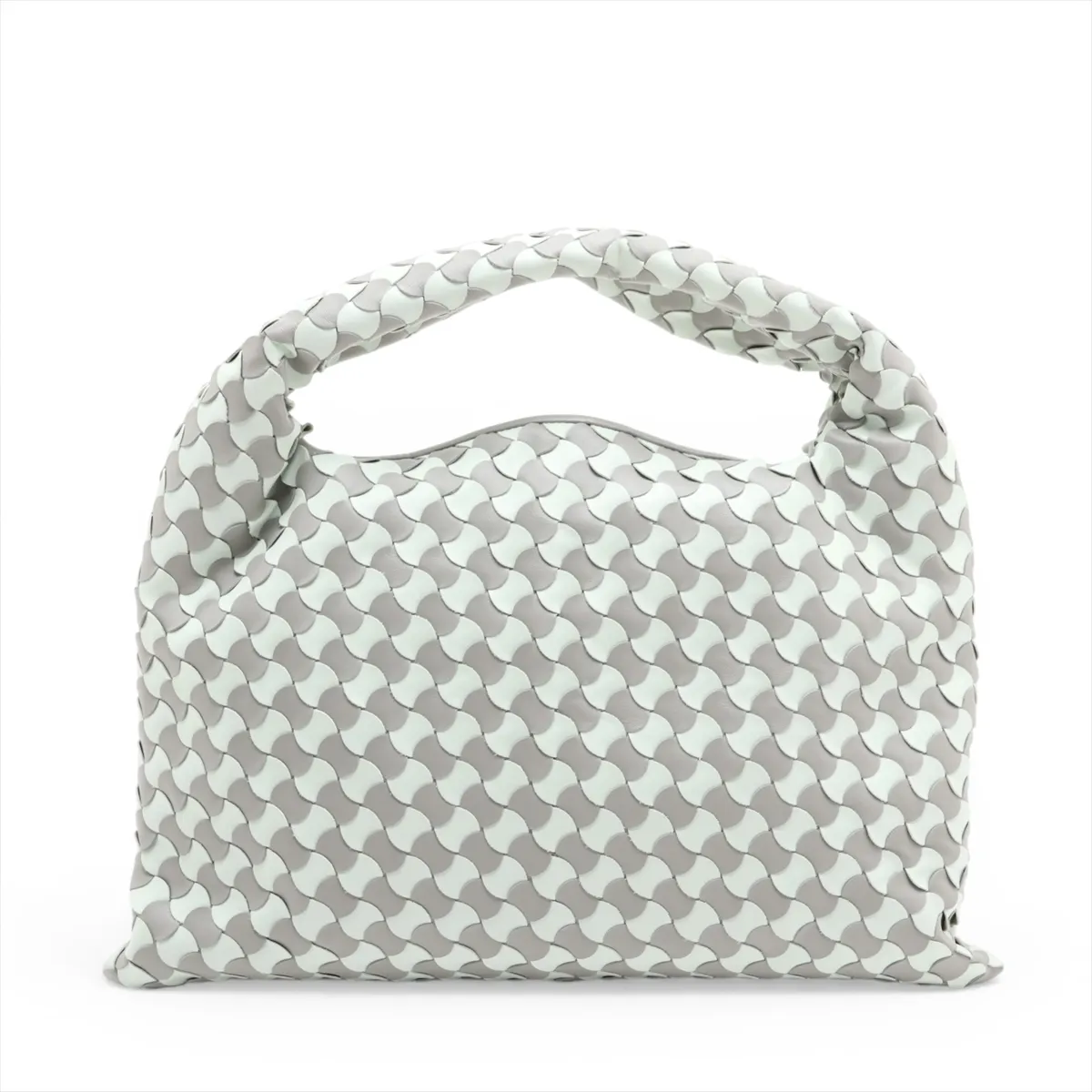 Intrecciato Small Hop Leather Shoulder Bag Green x Gray — view 2