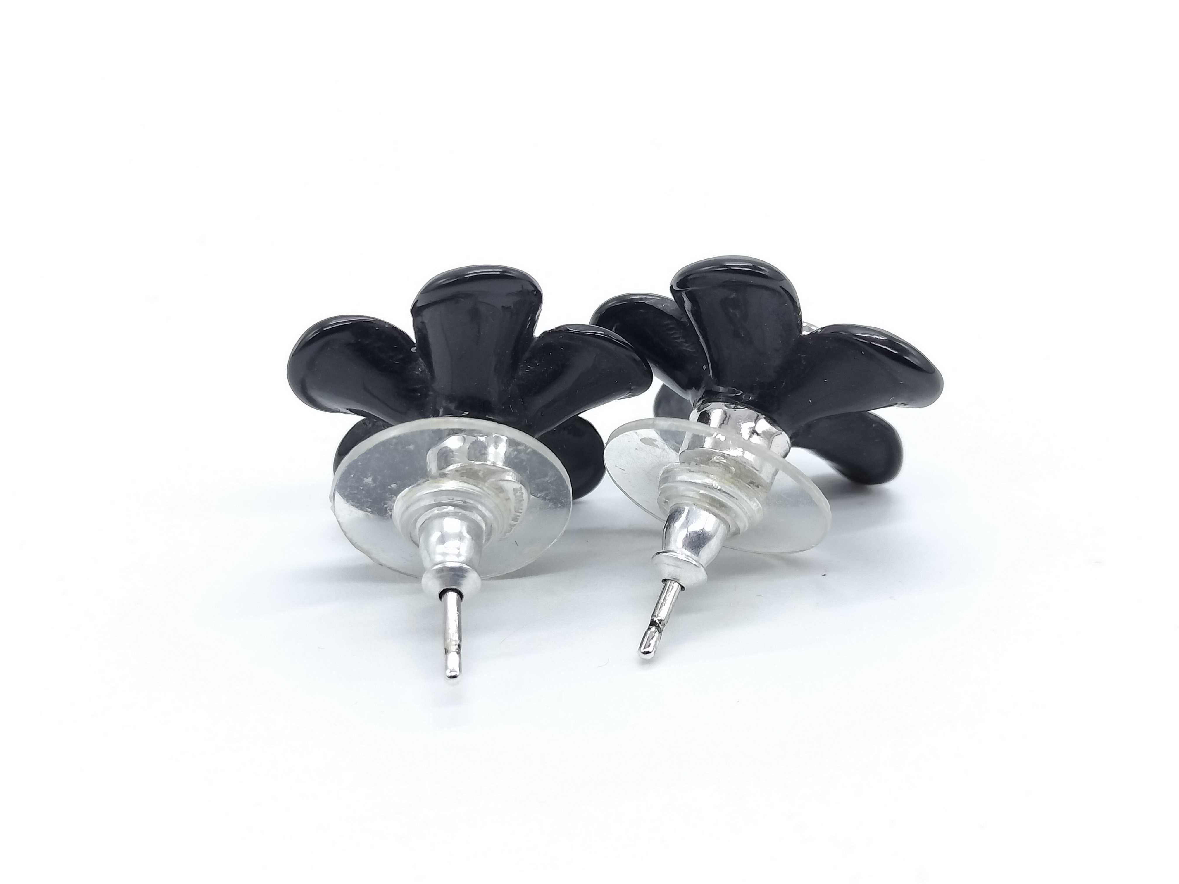 05A Coco Flower Motif Black Earrings — view 2