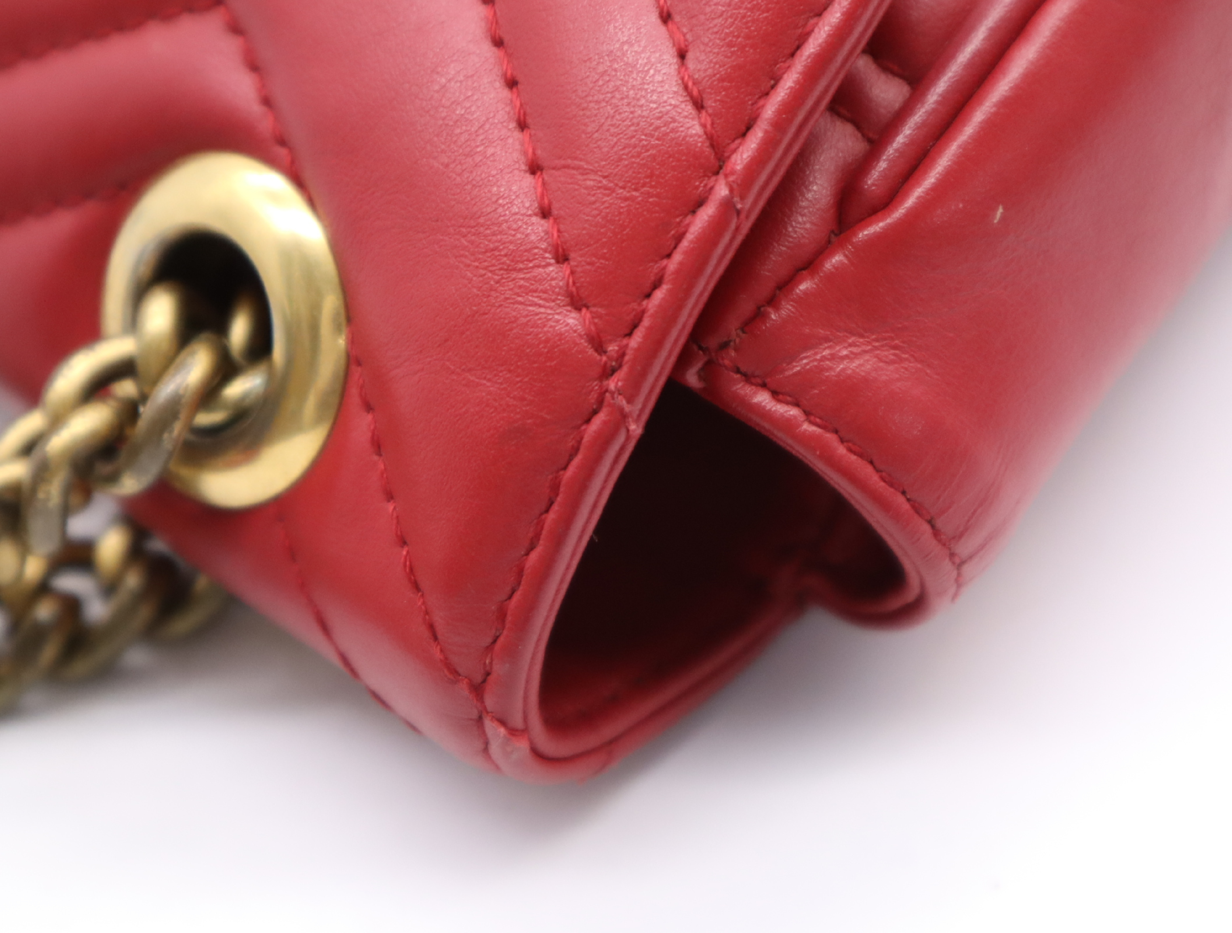 446744 Leather GG Marmont Shoulder Bag, Red, Gold Hardware — view 11