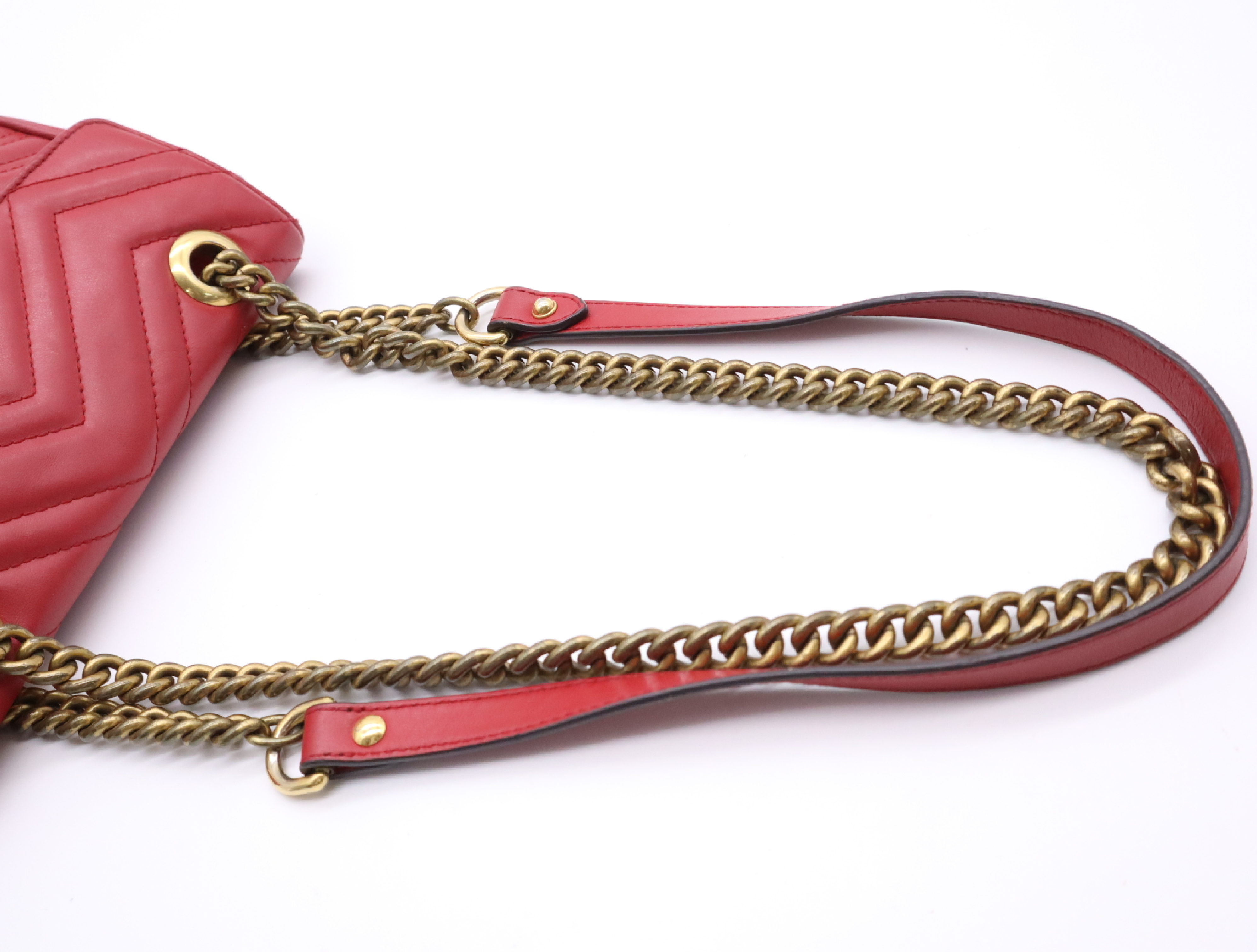 446744 Leather GG Marmont Shoulder Bag, Red, Gold Hardware — view 12