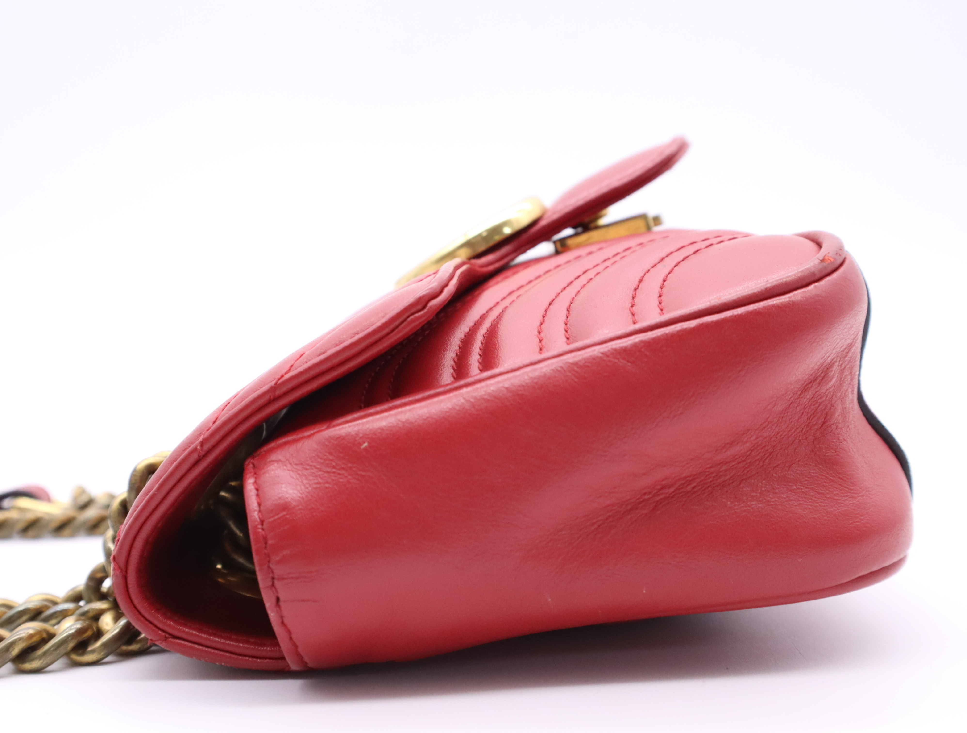 446744 Leather GG Marmont Shoulder Bag, Red, Gold Hardware — view 3