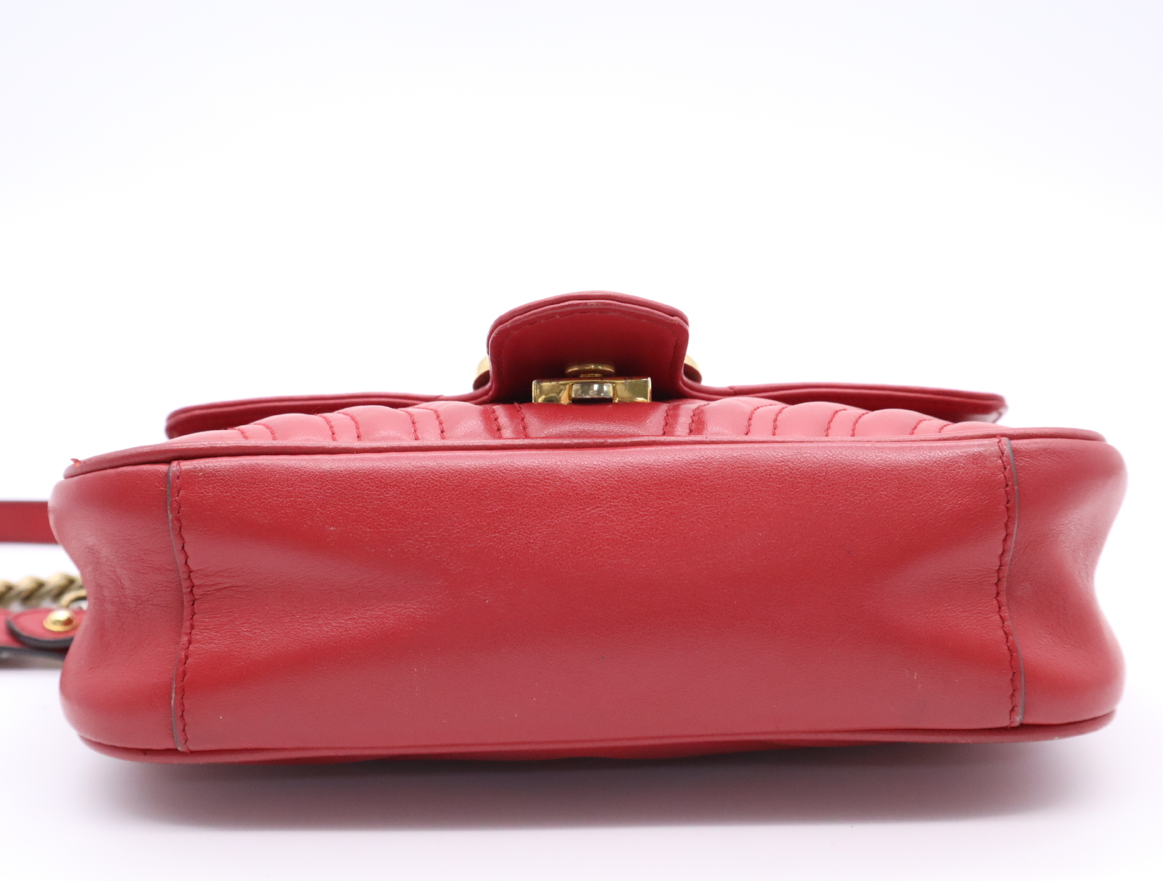 446744 Leather GG Marmont Shoulder Bag, Red, Gold Hardware — view 4