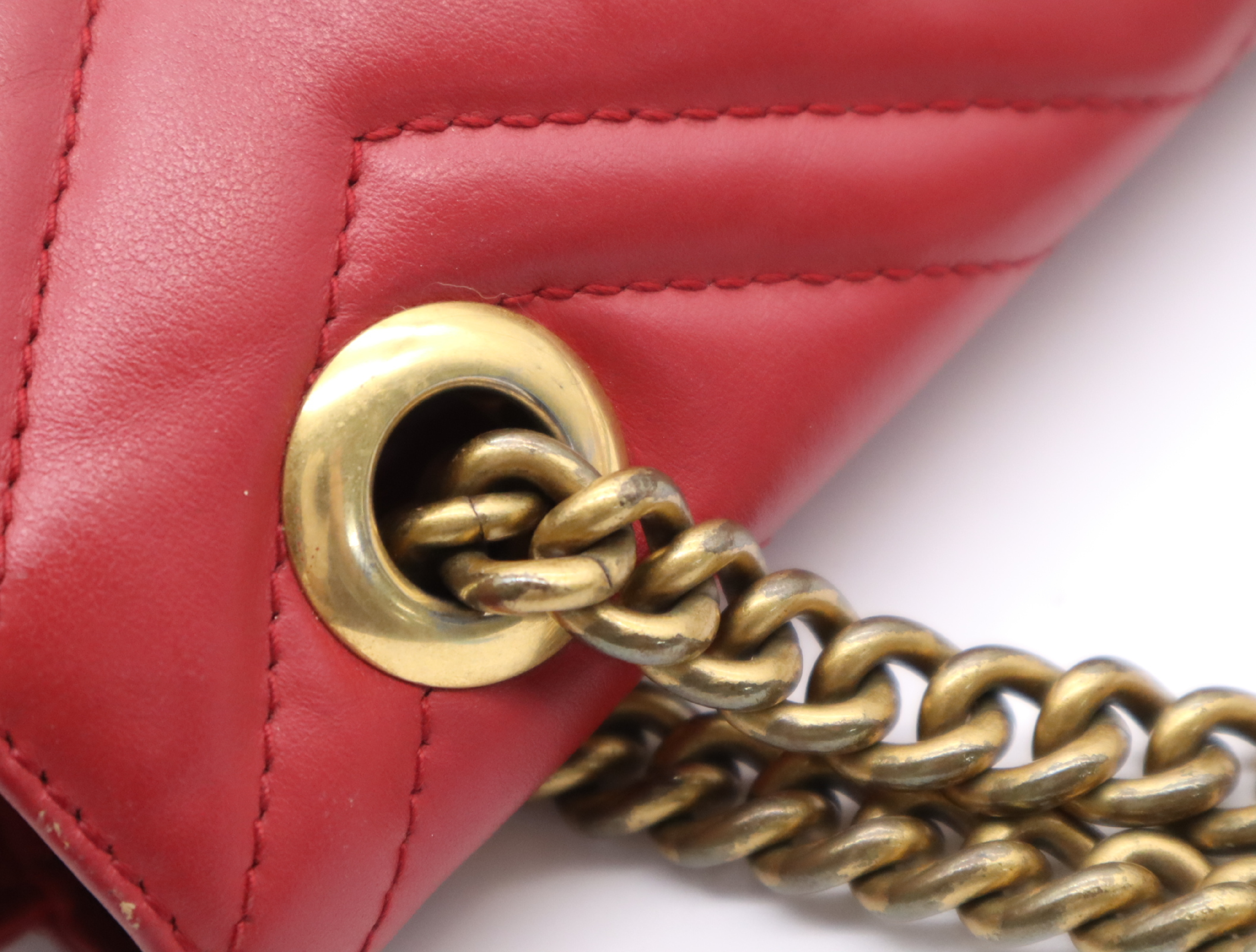 446744 Leather GG Marmont Shoulder Bag, Red, Gold Hardware — view 9
