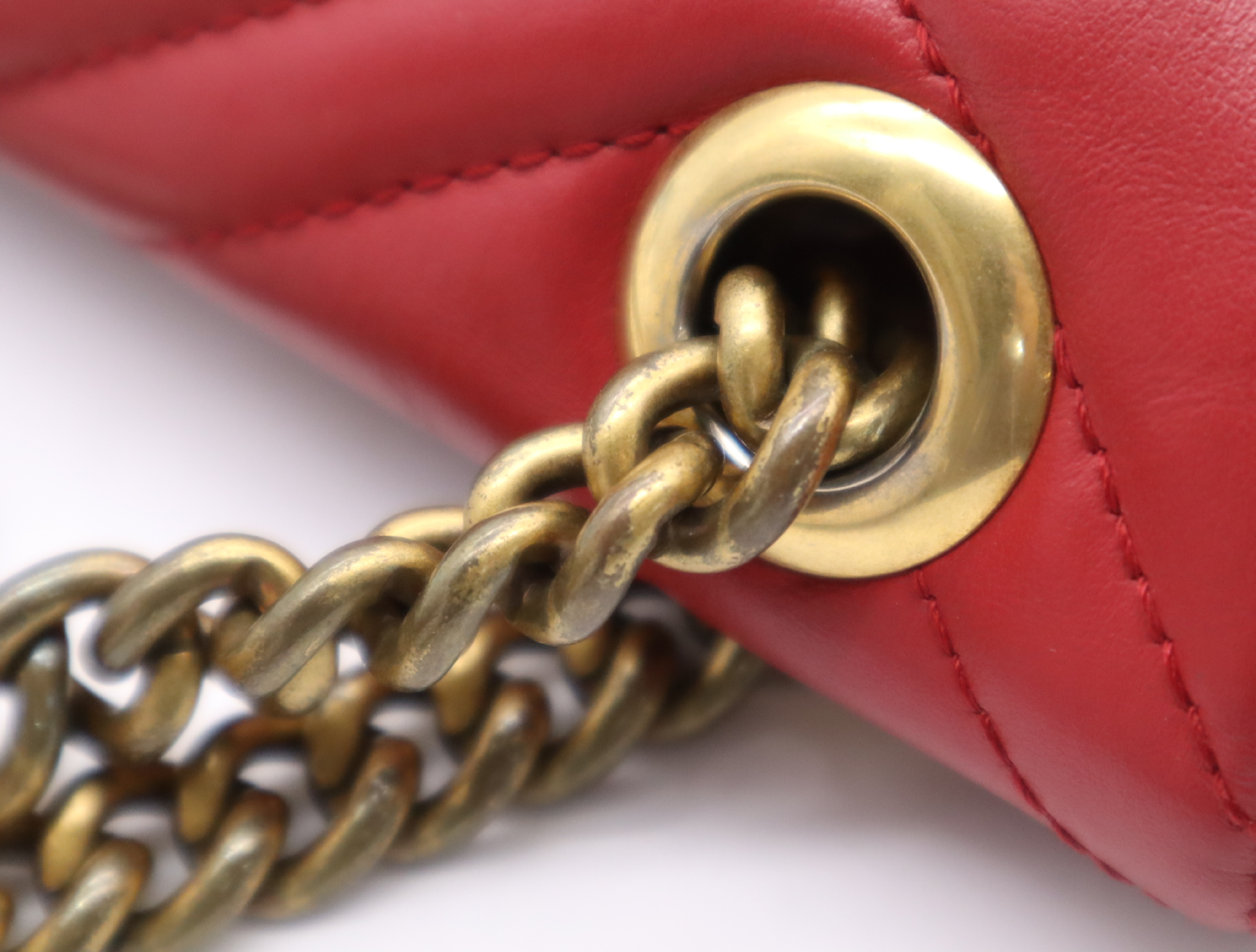 446744 Leather GG Marmont Shoulder Bag, Red, Gold Hardware — view 10