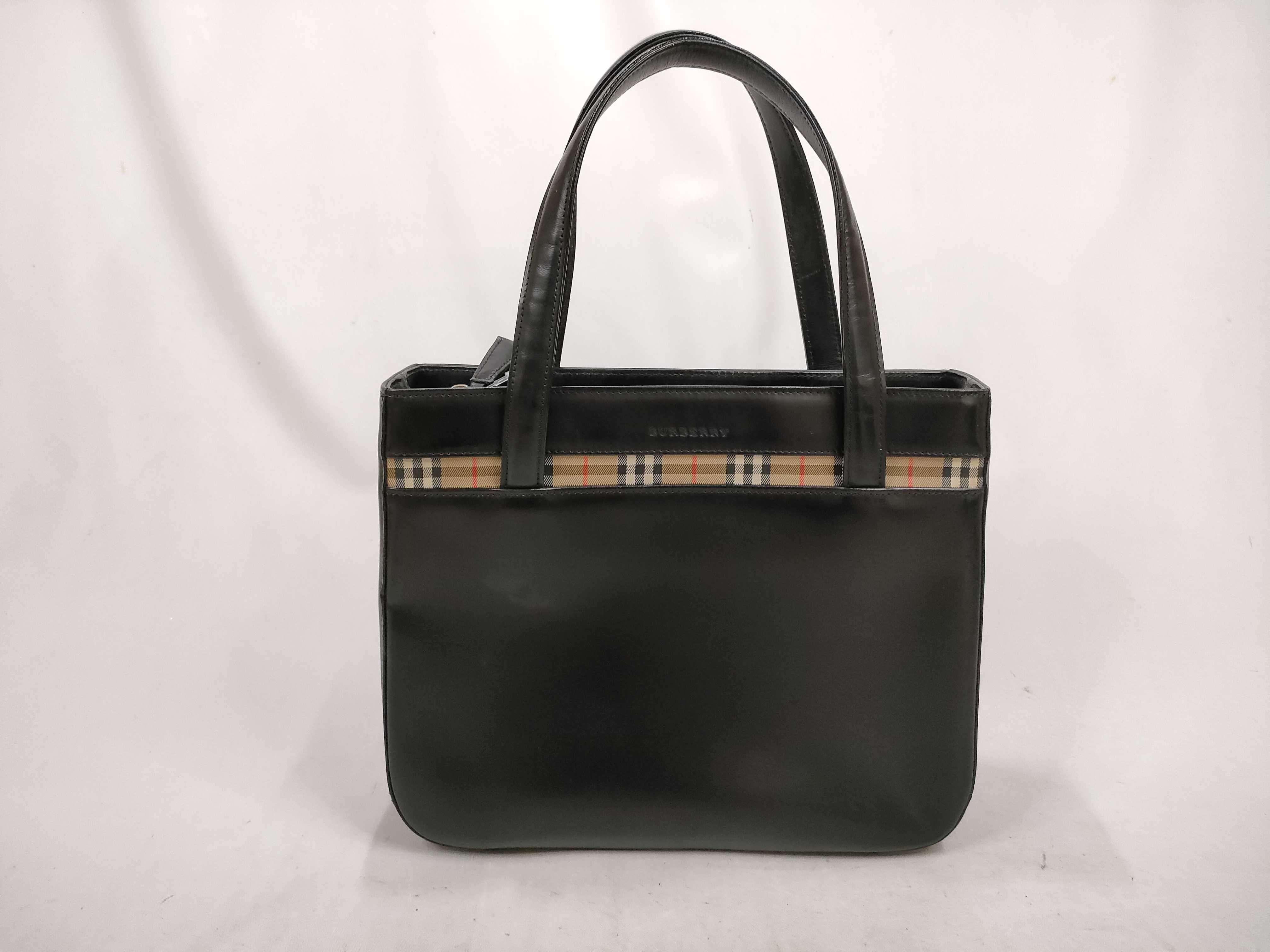 Leather Nova Check Handbag, Black