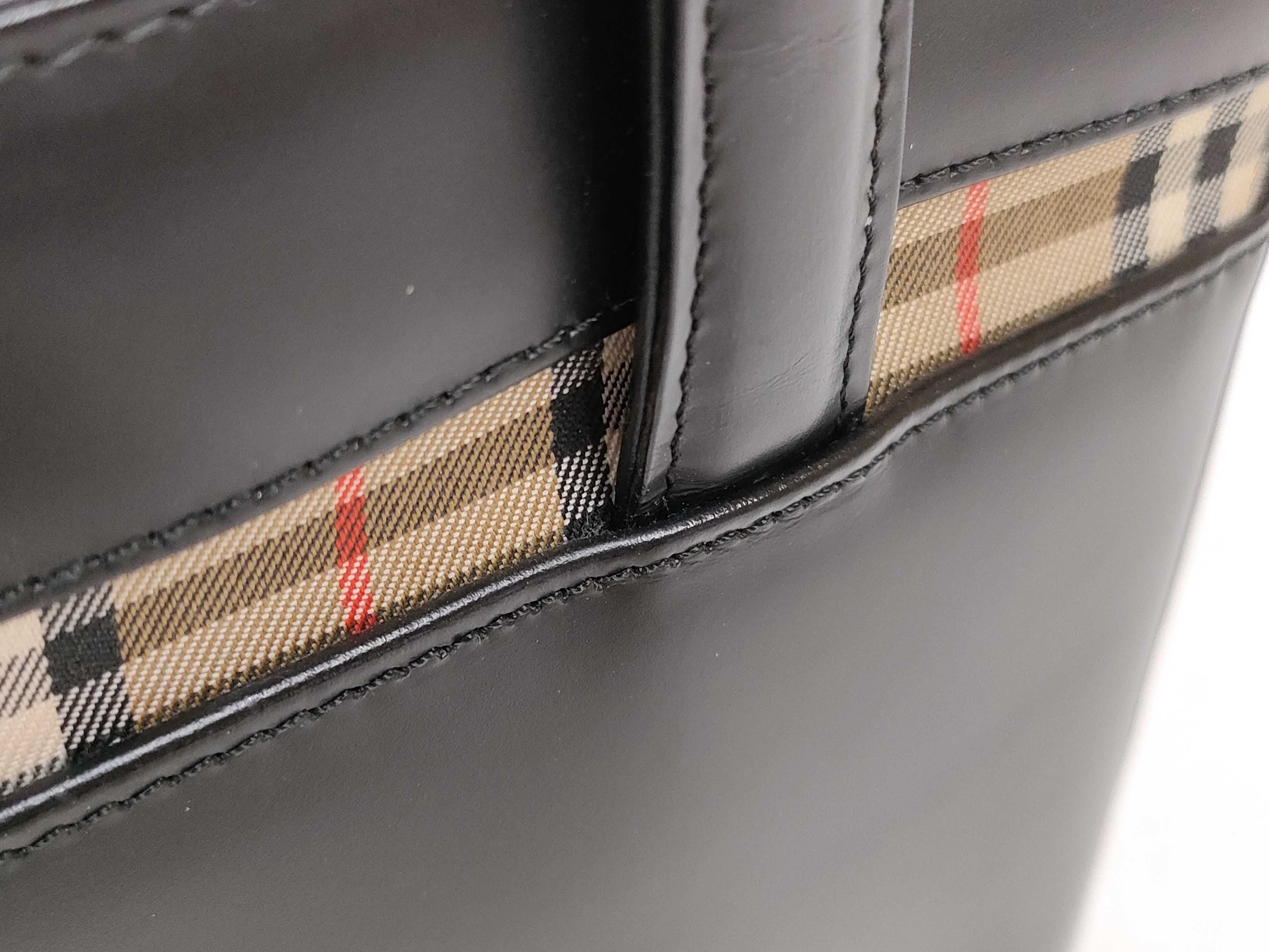 Leather Nova Check Handbag, Black — view 5