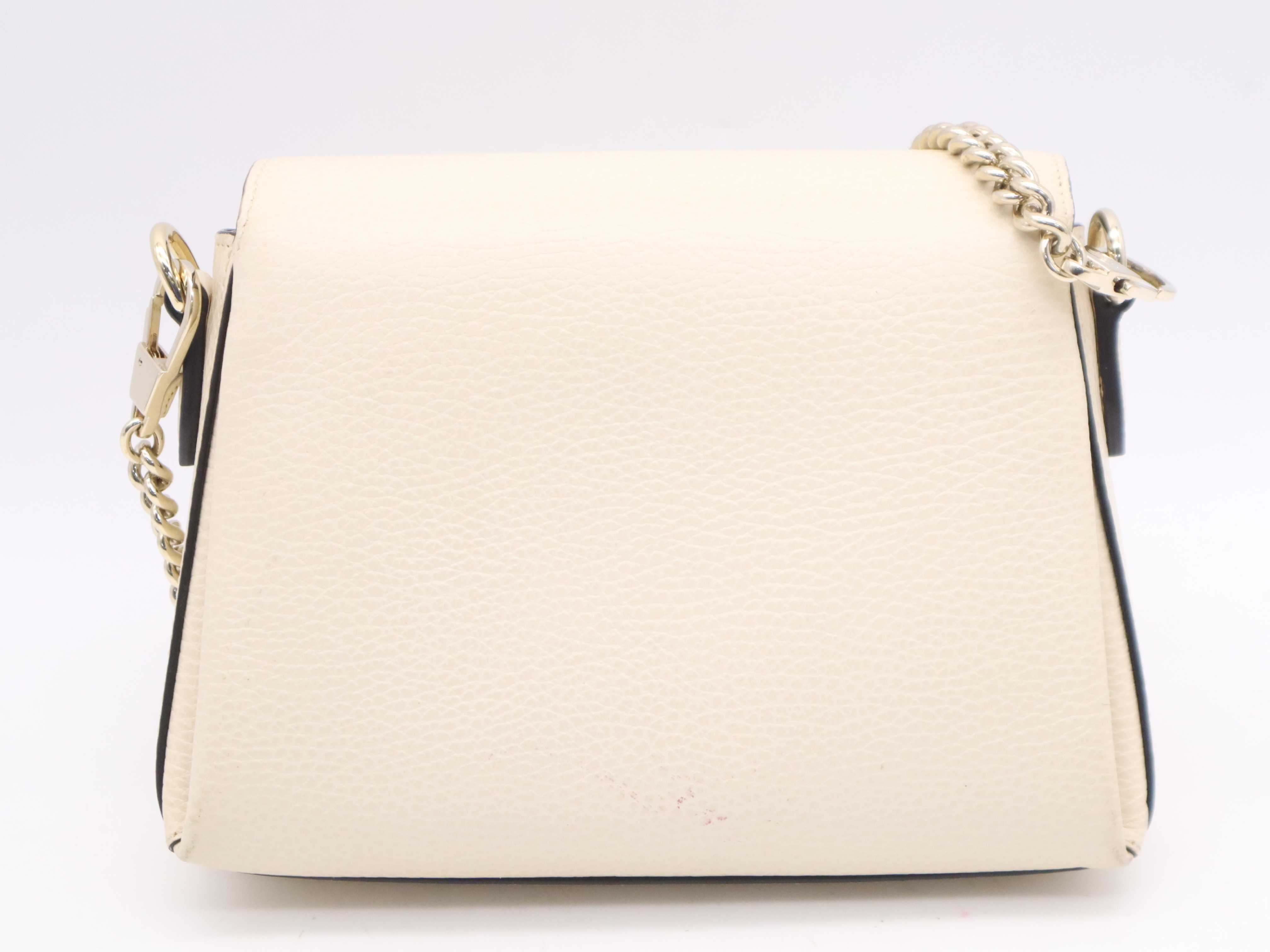 607720 Leather Interlocking G Chain Shoulder Bag, White, Gold Hardware, with Shoulder Strap — view 2
