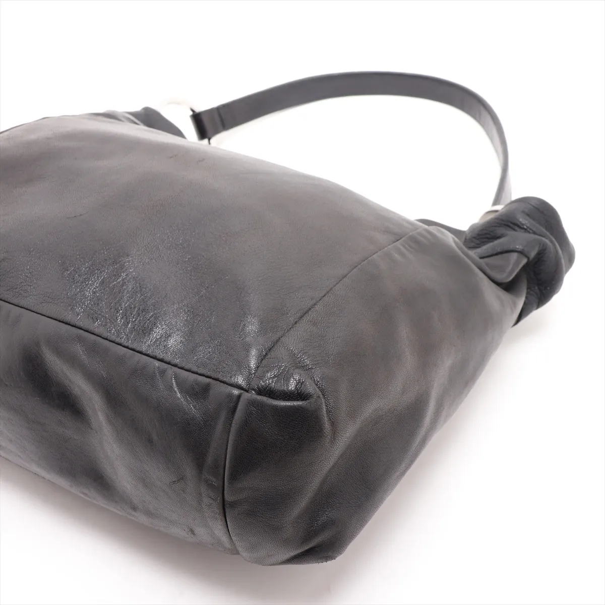 Leather Shoulder Bag, Black — view 3