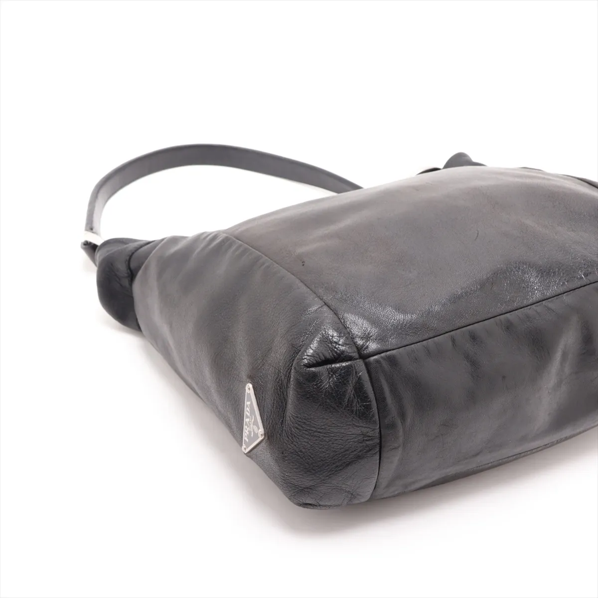 Leather Shoulder Bag, Black — view 4