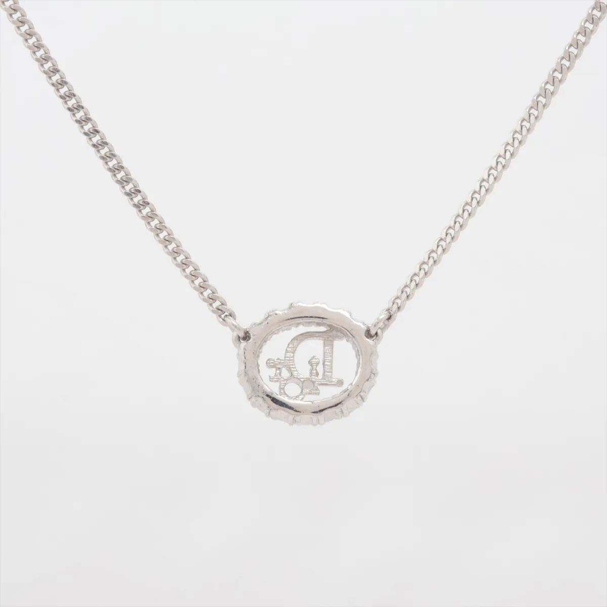 logo necklace, metal and rhinestones, silver. Shows signs of wear, — view 2
