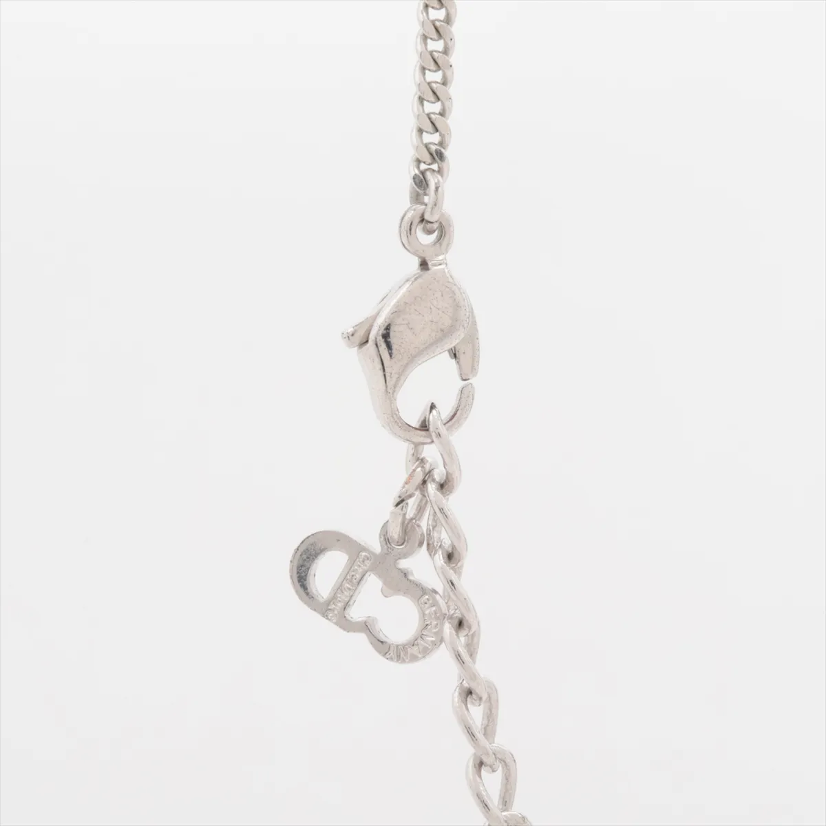 logo necklace, metal and rhinestones, silver. Shows signs of wear, — view 3