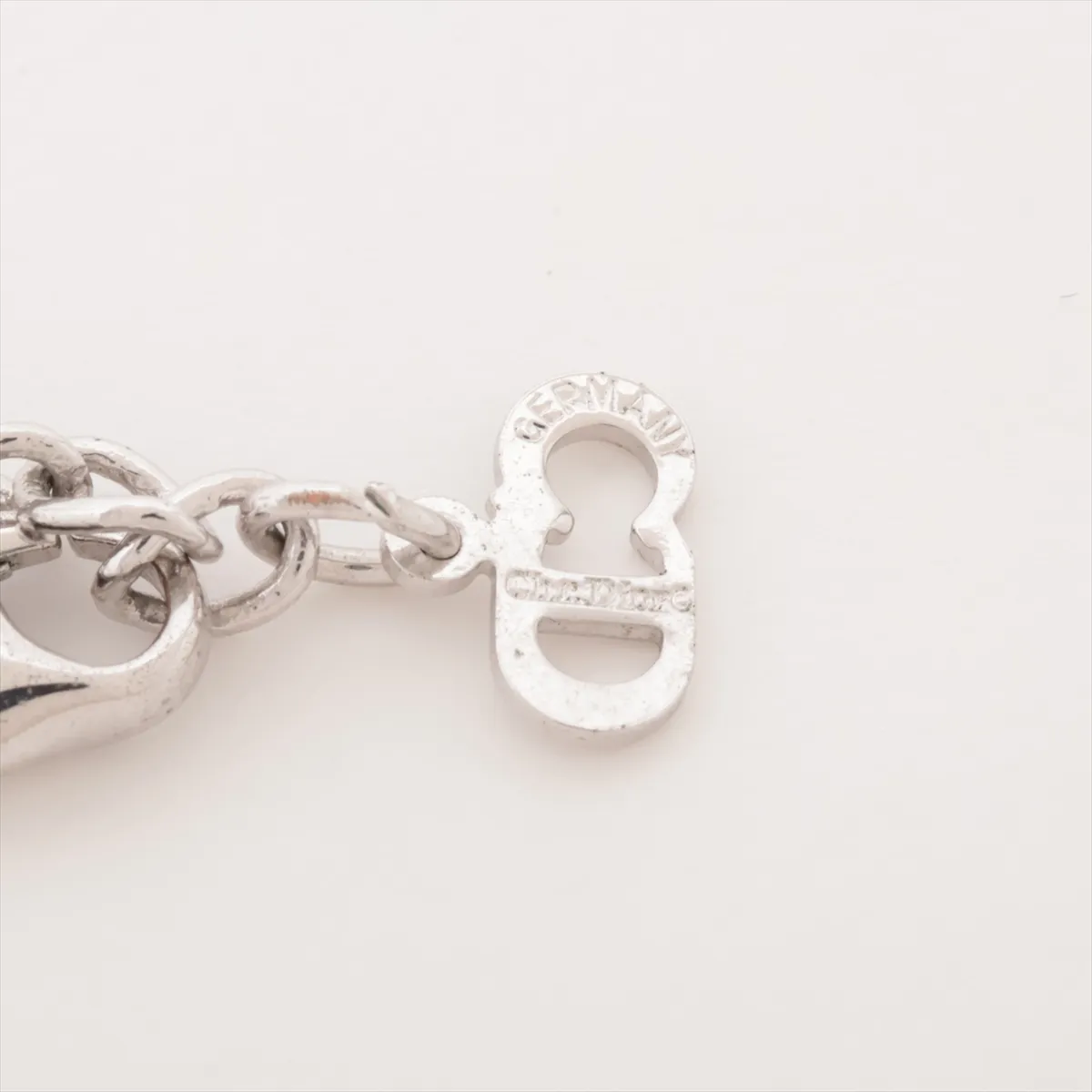 logo necklace, metal and rhinestones, silver. Shows signs of wear, — view 4